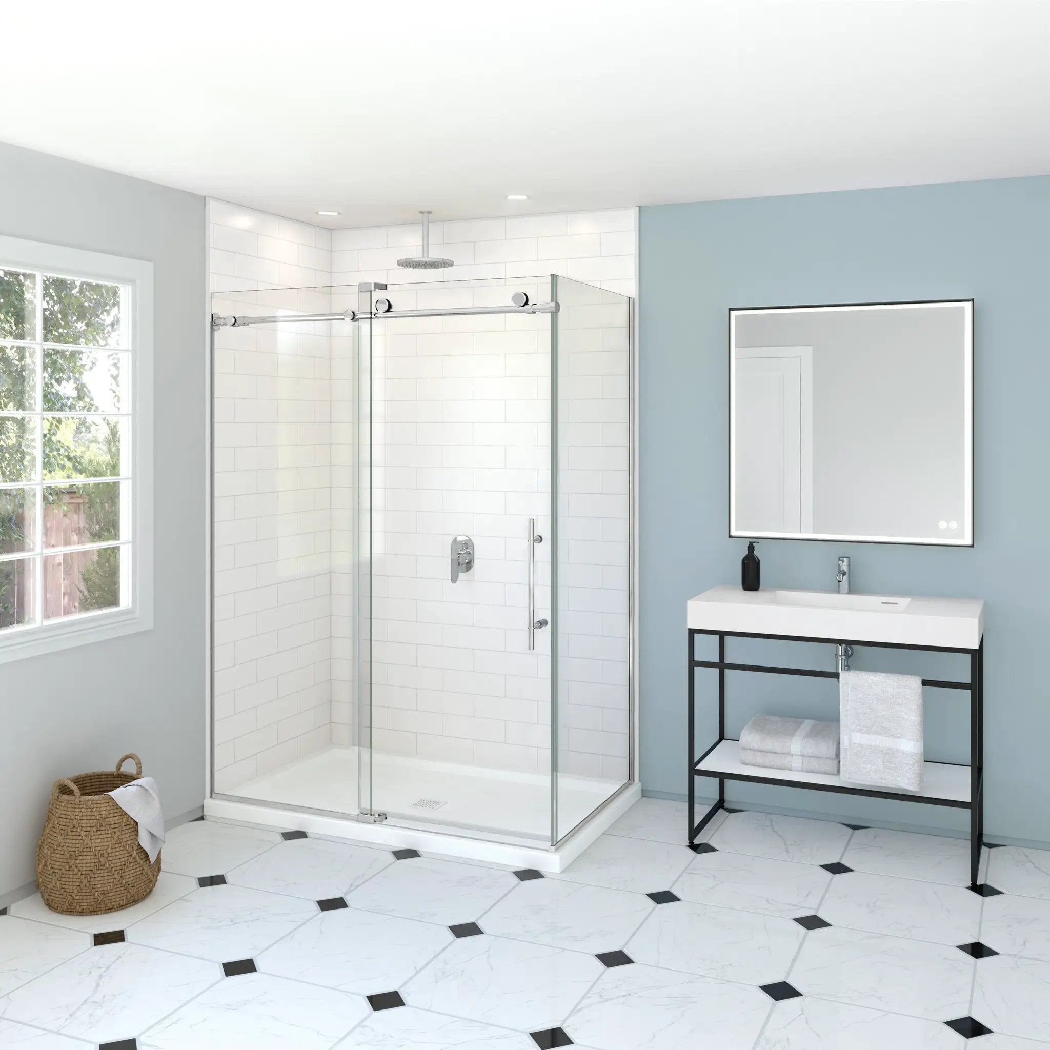 polished stainless shower door