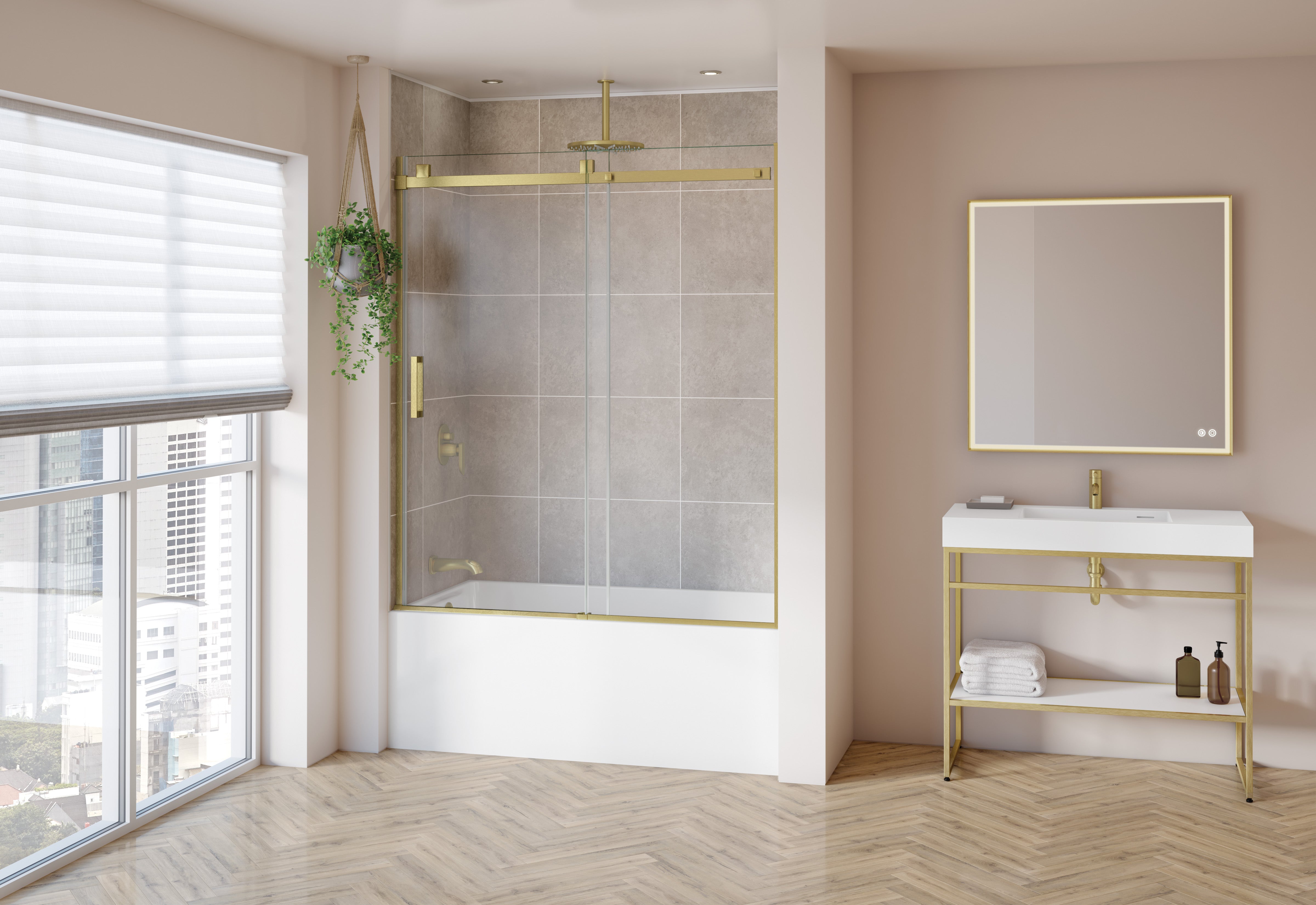 brushed gold tub enclosure
