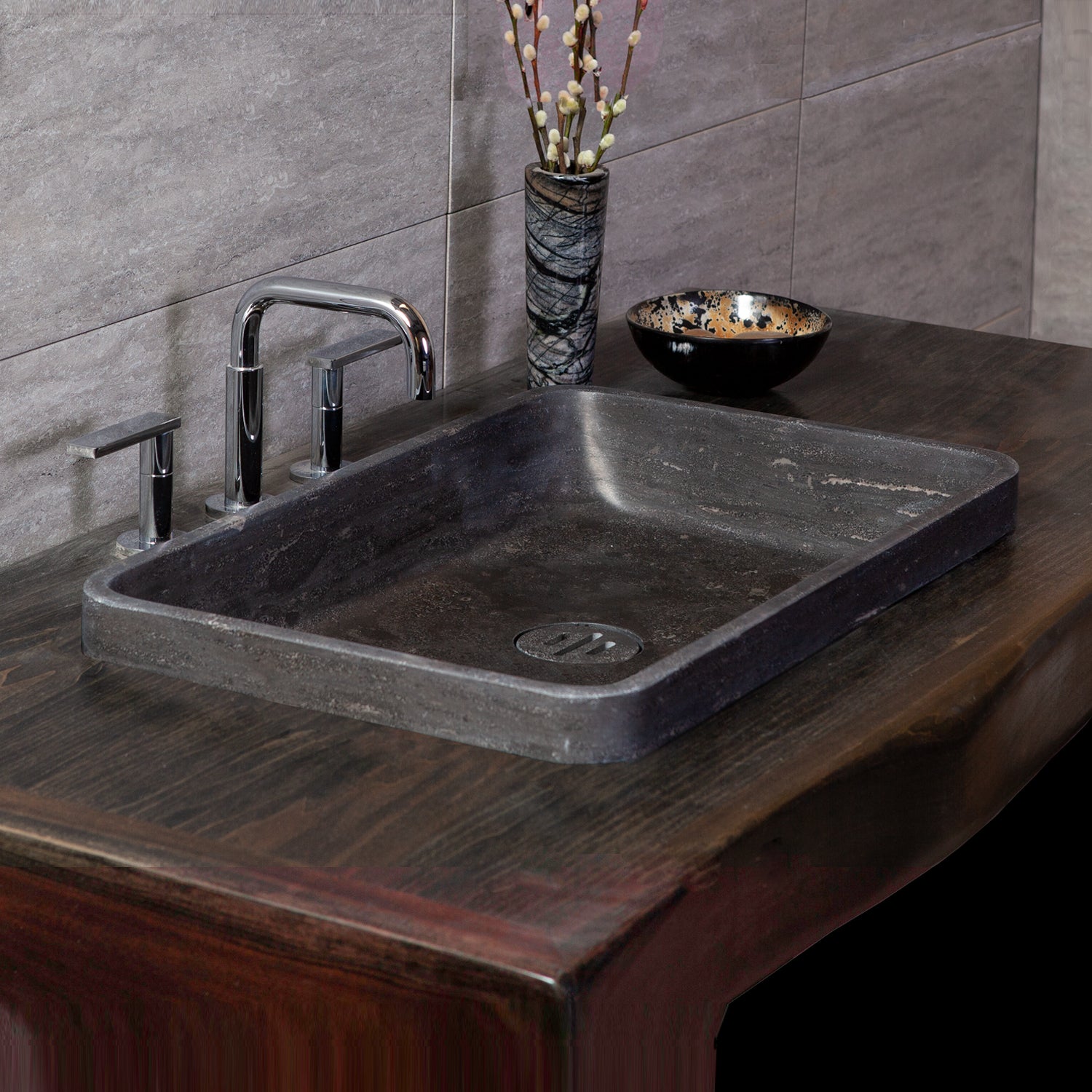 Stone Forest 24" Drop-In Contour Vessel Sink, Rectangle