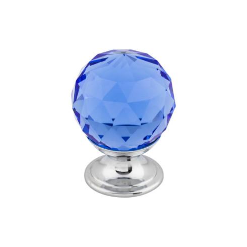 Top Knobs Blue Crystal Knob 1 1/8 Inch w/ Polished Chrome Base