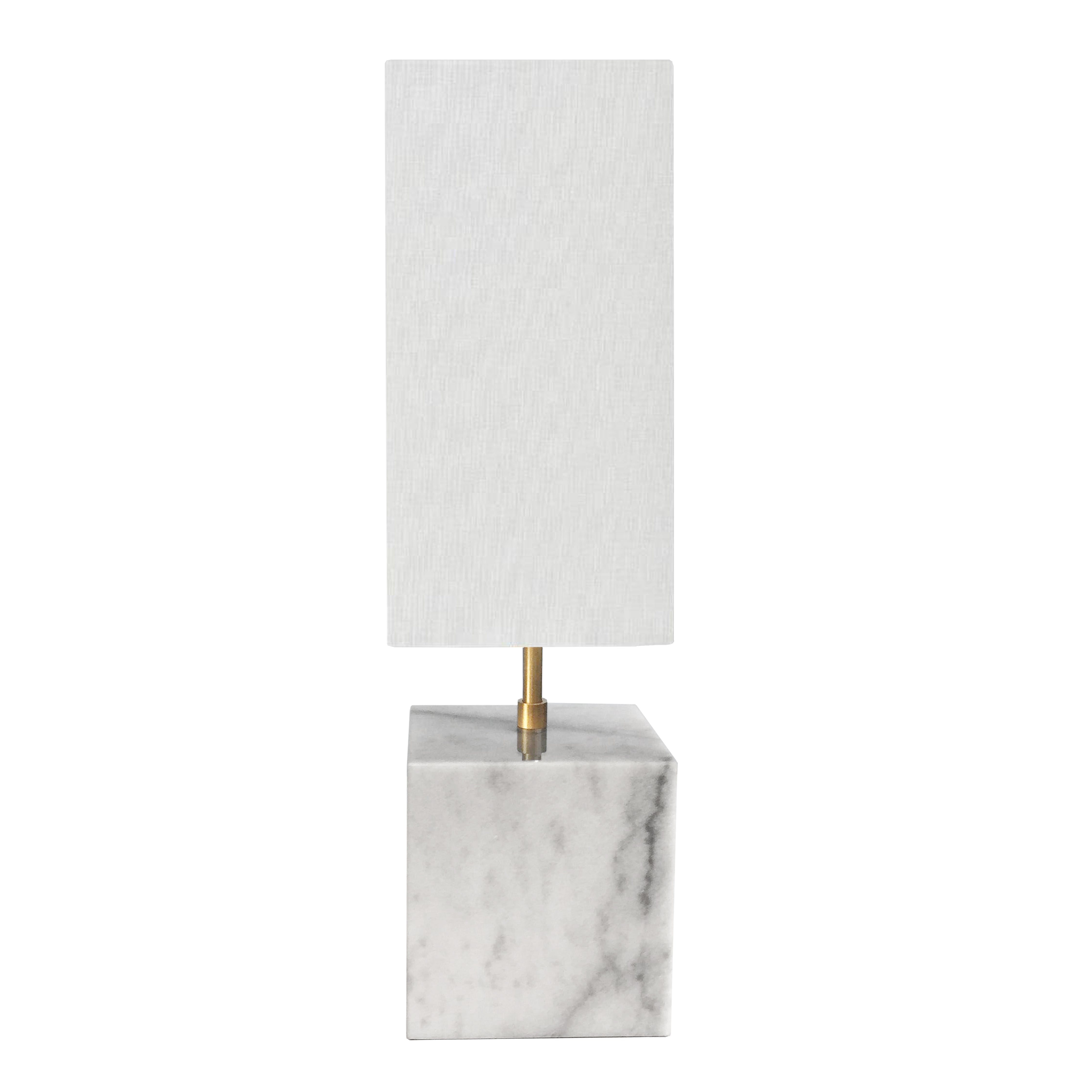 white and aged brass with white shade table lamp