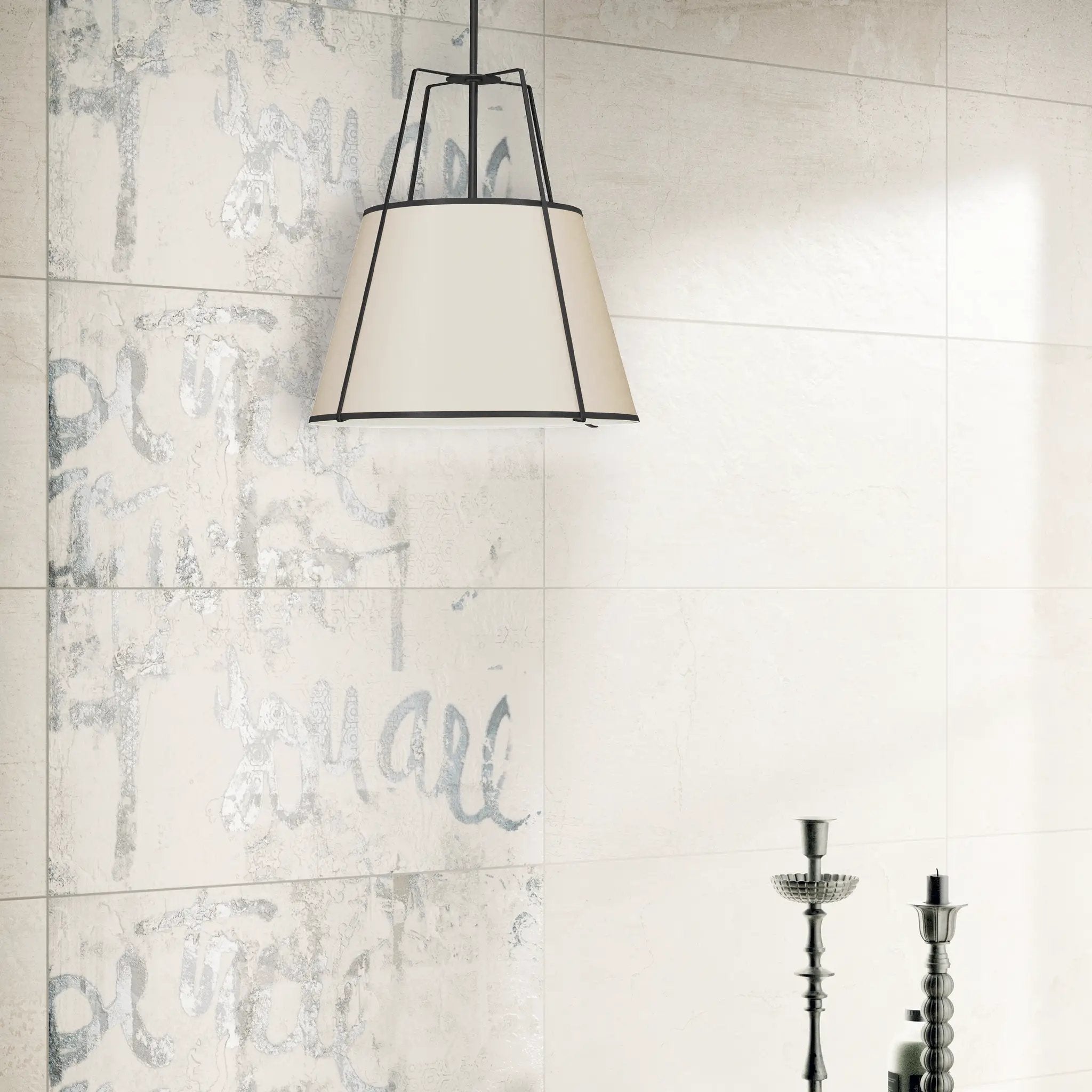 black and cream shade with white fabric diffuser pendants