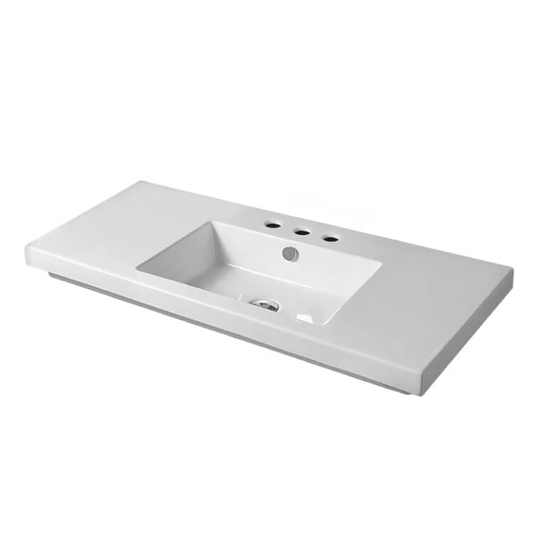 Nameeks Tecla 39-3/8" Ceramic Wall Mounted/Drop In Bathroom Sink - Includes Overflow