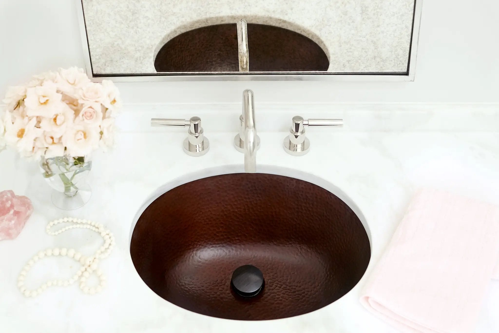 aged copper hammered sink
