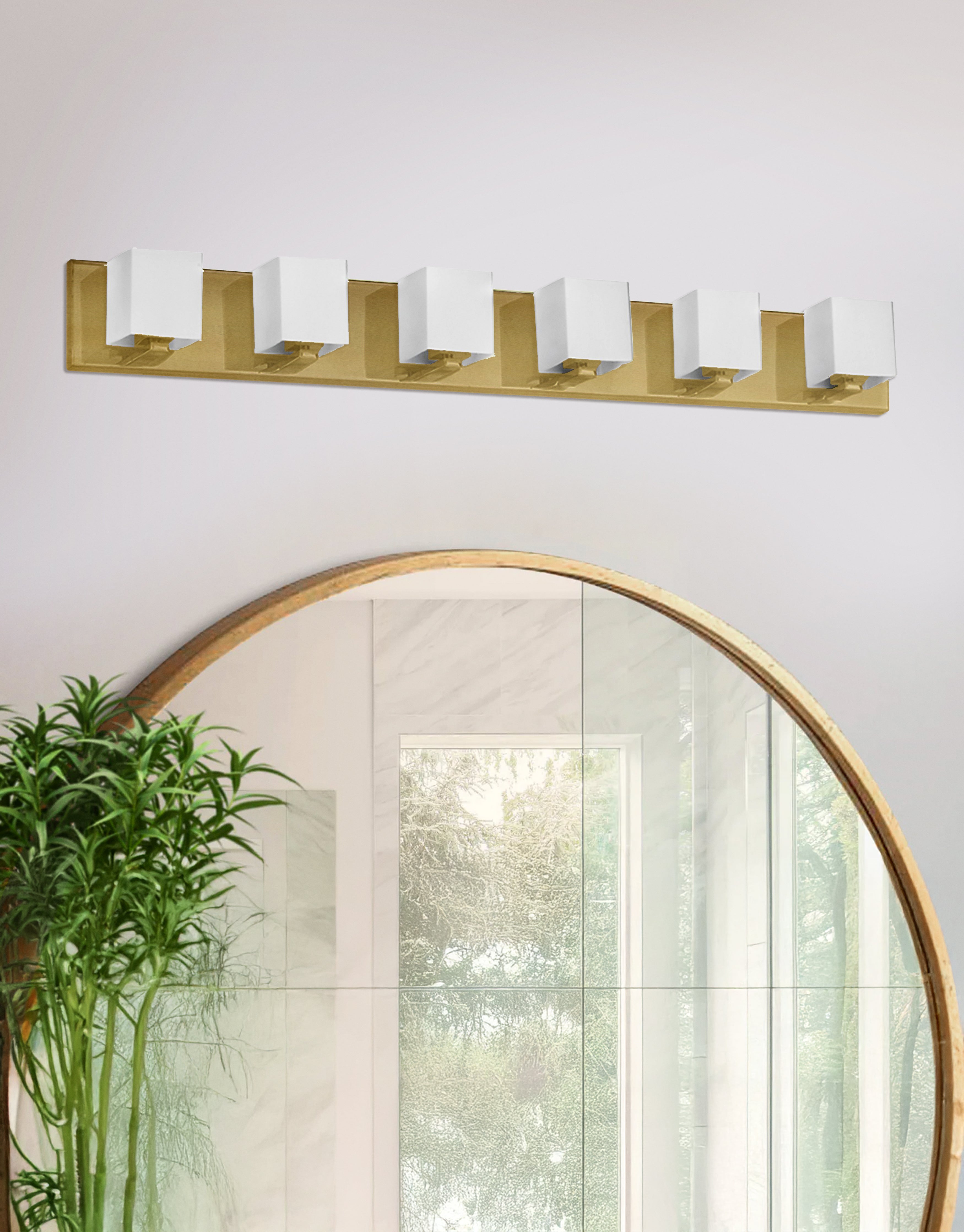 aged brass with white glass wall mount