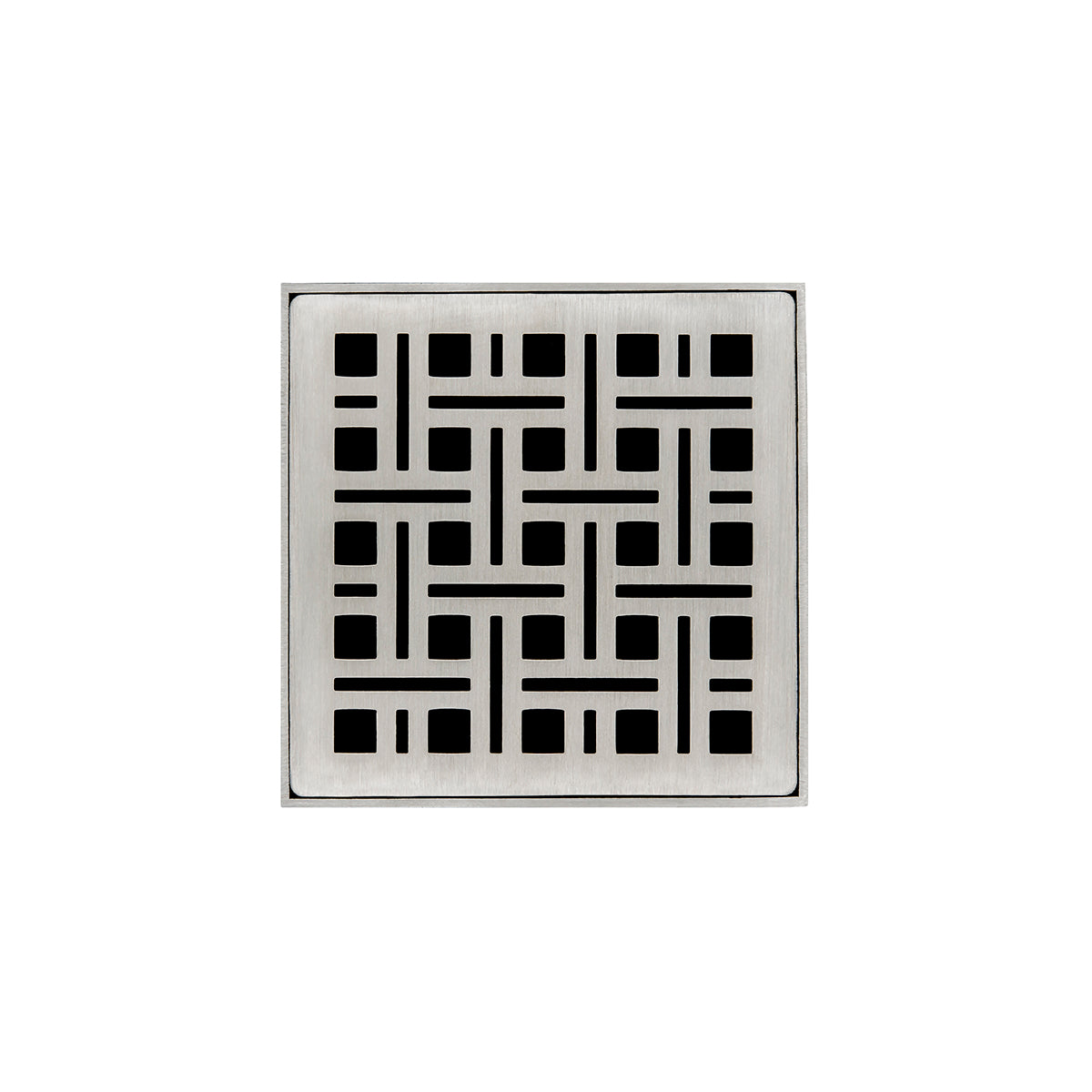 Infinity Drain 4" x 4" VDB 4 Complete Kit with Weave Pattern Decorative Plate with Stainless Steel Bonded Flange Drain Body, 2" No Hub Outlet