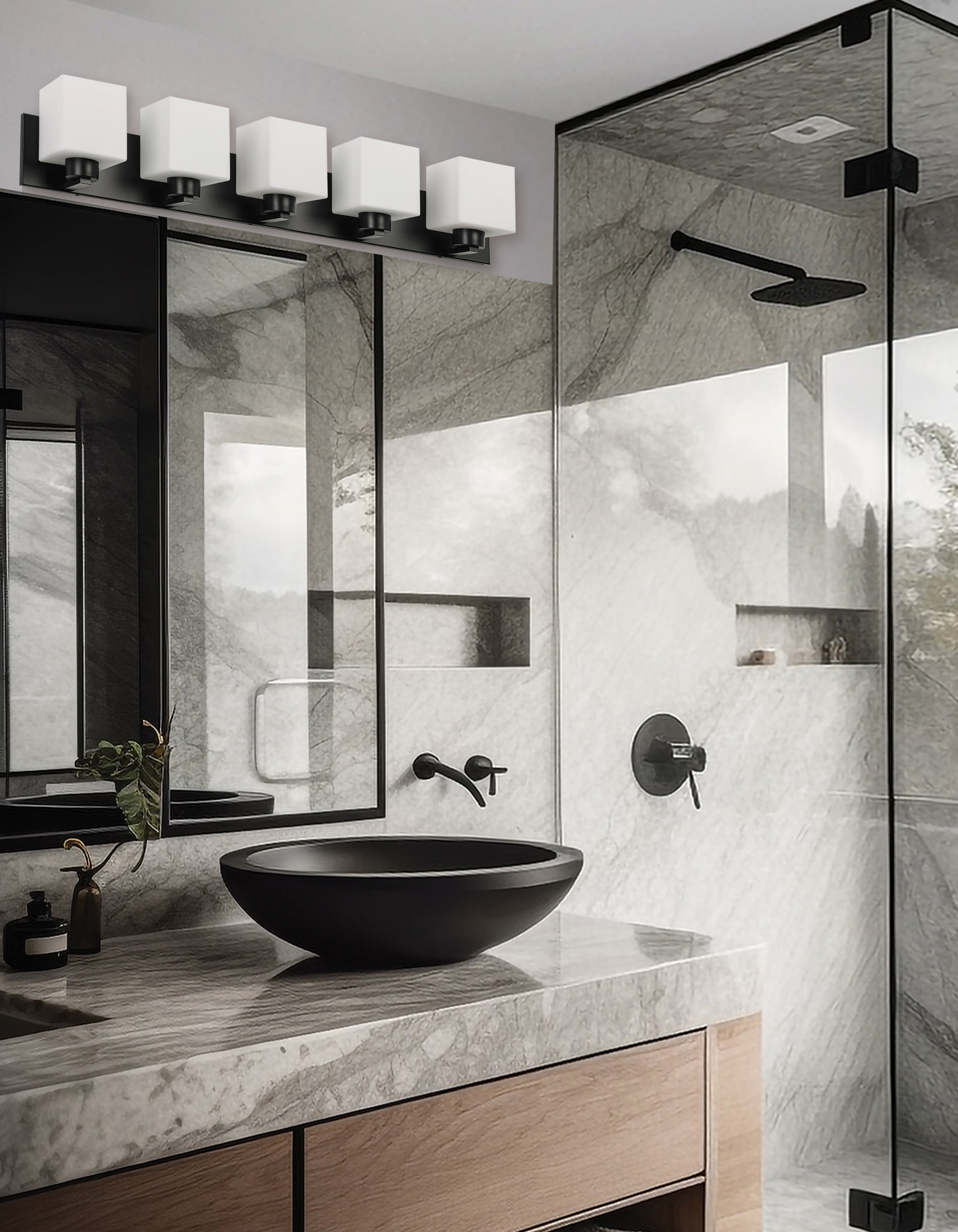 matte black with white opal glass wall mount