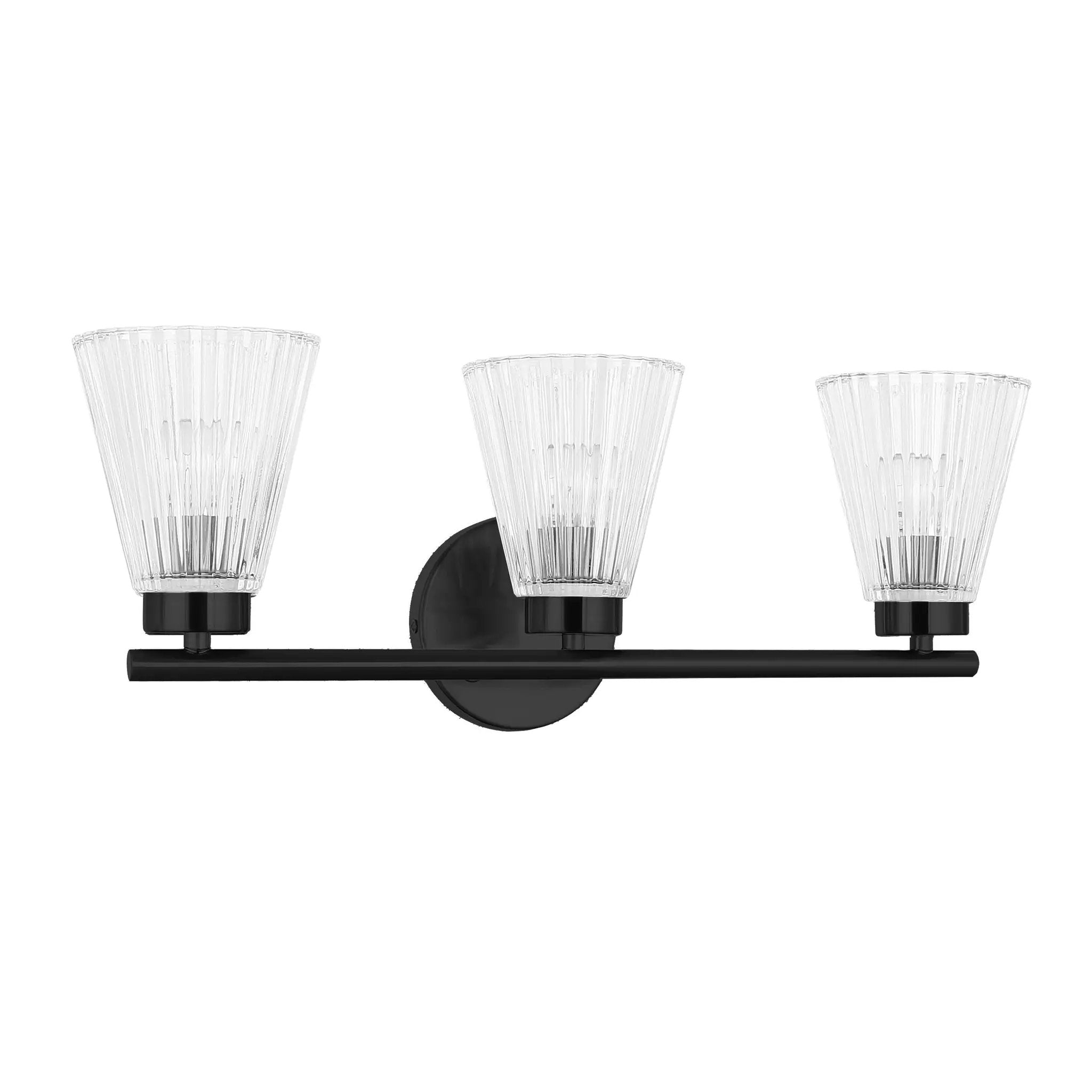 Dainolite 3 Light Incandescent Vanity with Clear Ribbed Glass by Dainolite