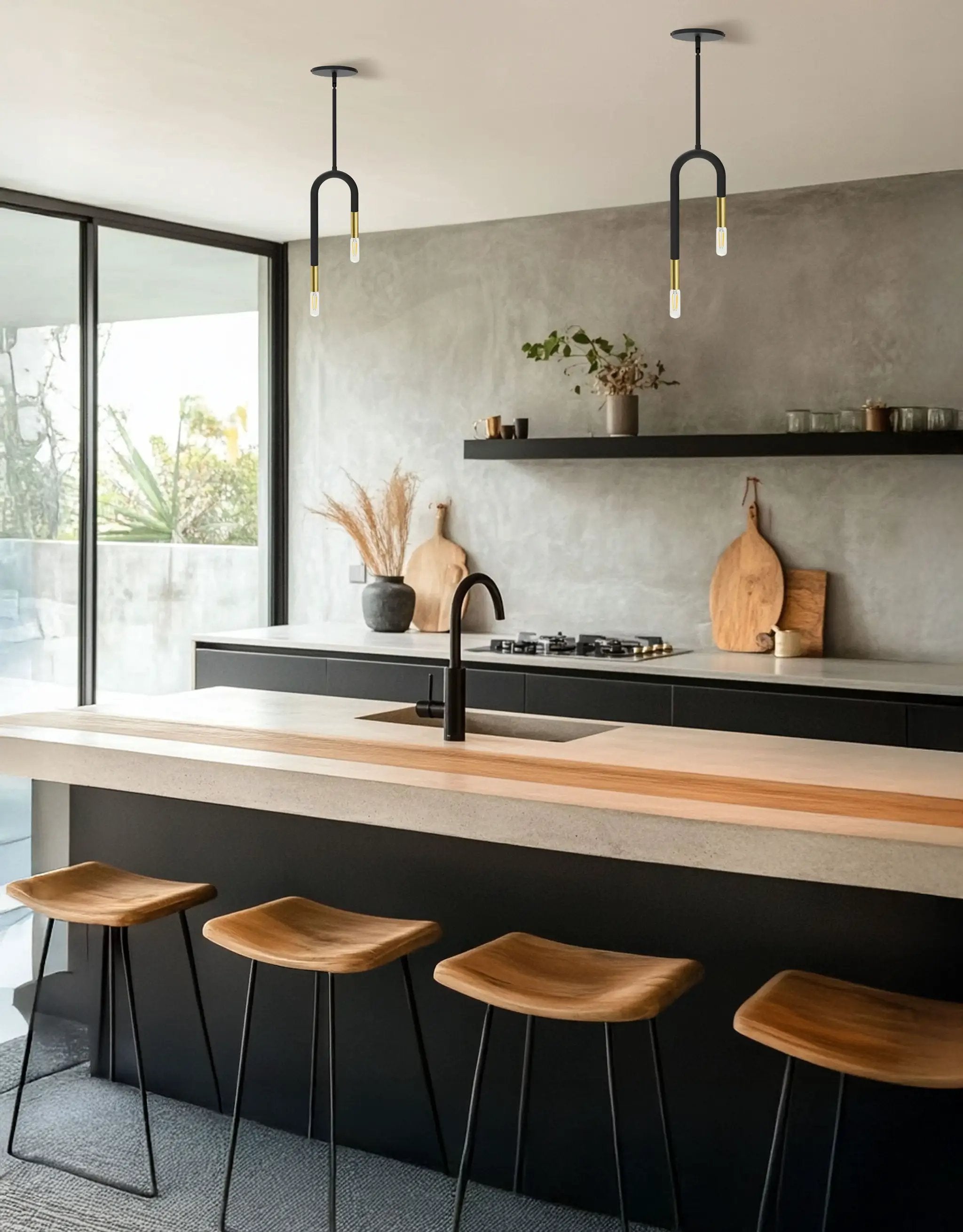 matte black and aged brass pendants