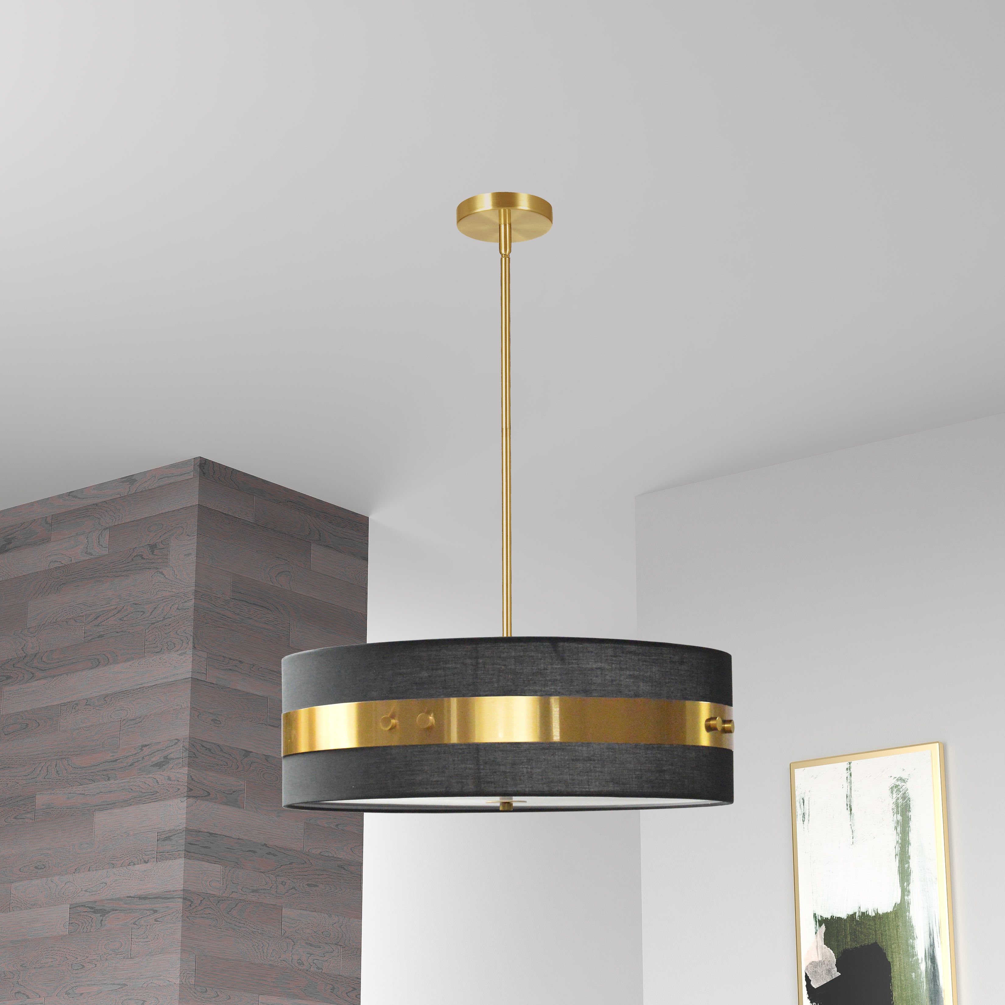 aged brass with black shade pendants