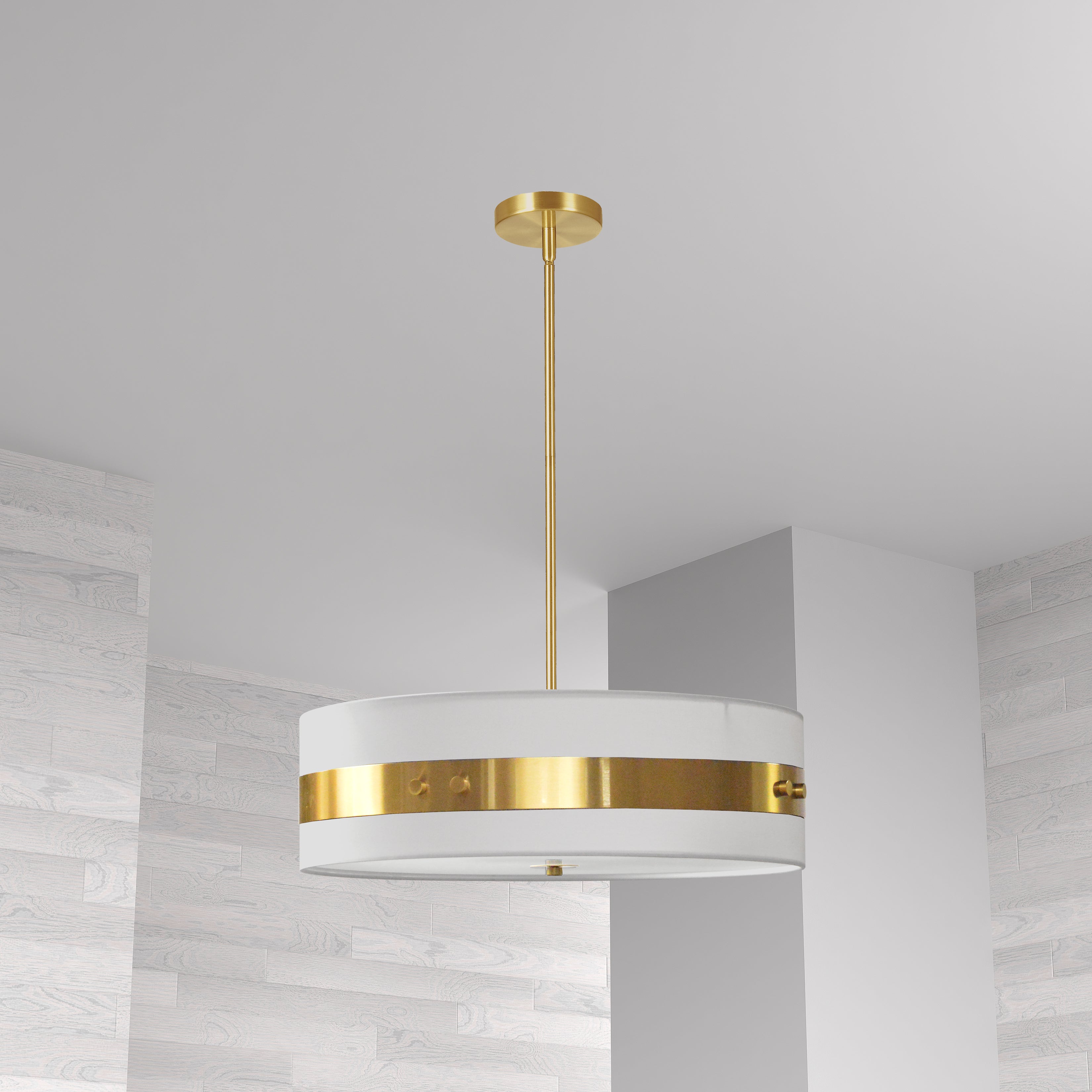 aged brass with white shade pendants