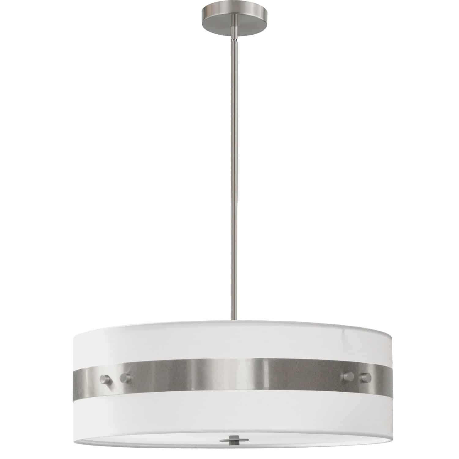 satin chrome with white shade pendants