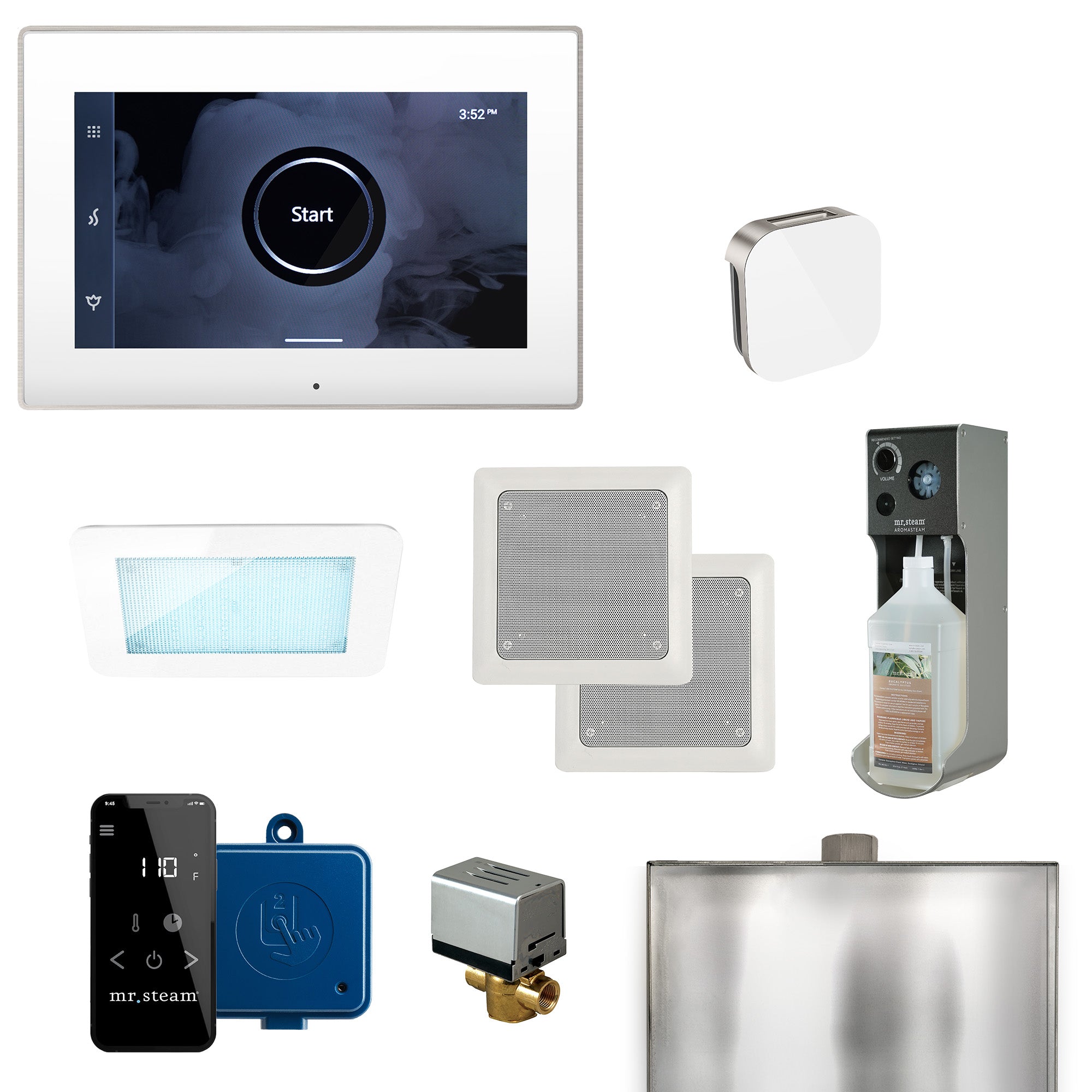 Mr Steam XDream Steam Shower Control Package with iSteamX Control and Aroma Glass SteamHead