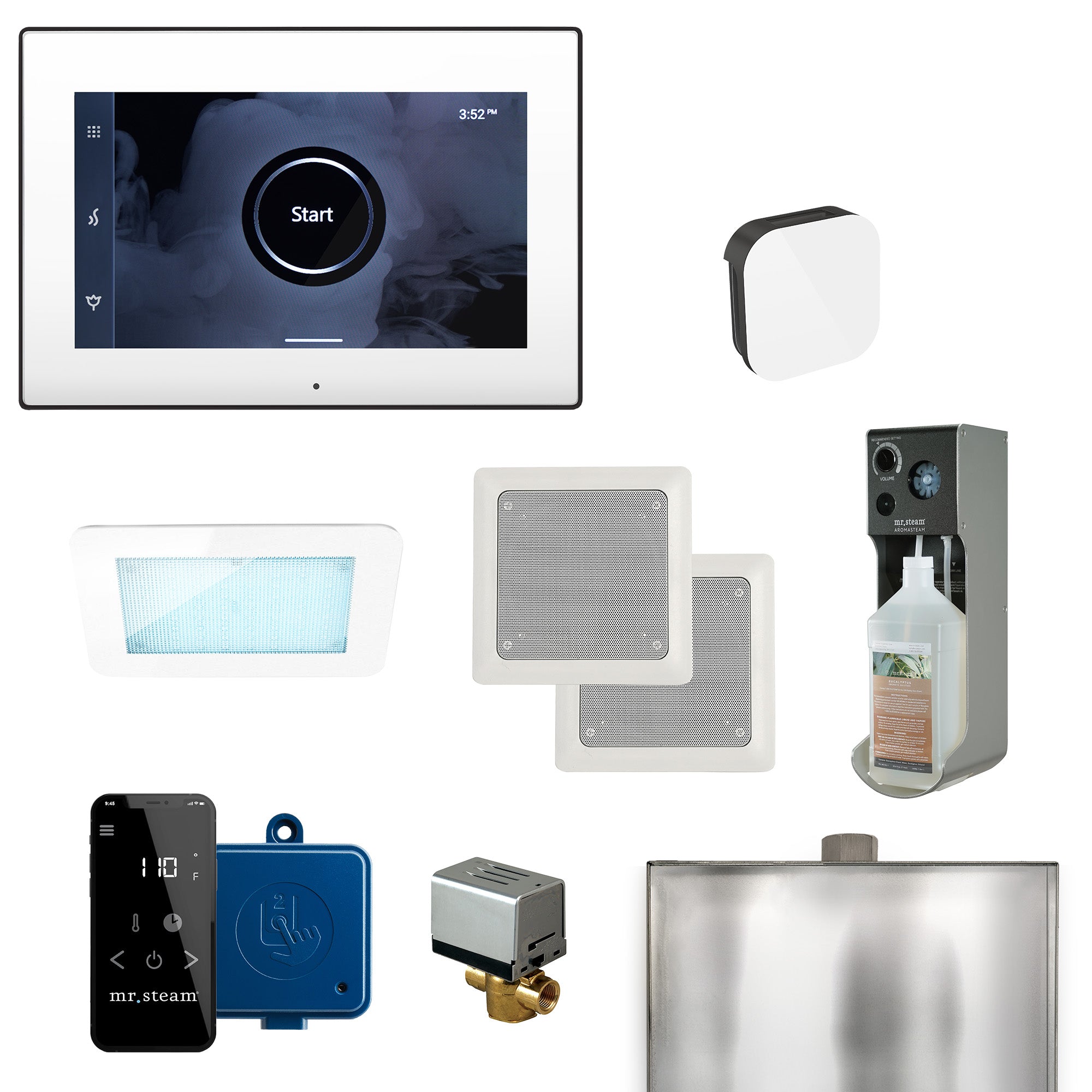 Mr Steam XDream Steam Shower Control Package with iSteamX Control and Aroma Glass SteamHead