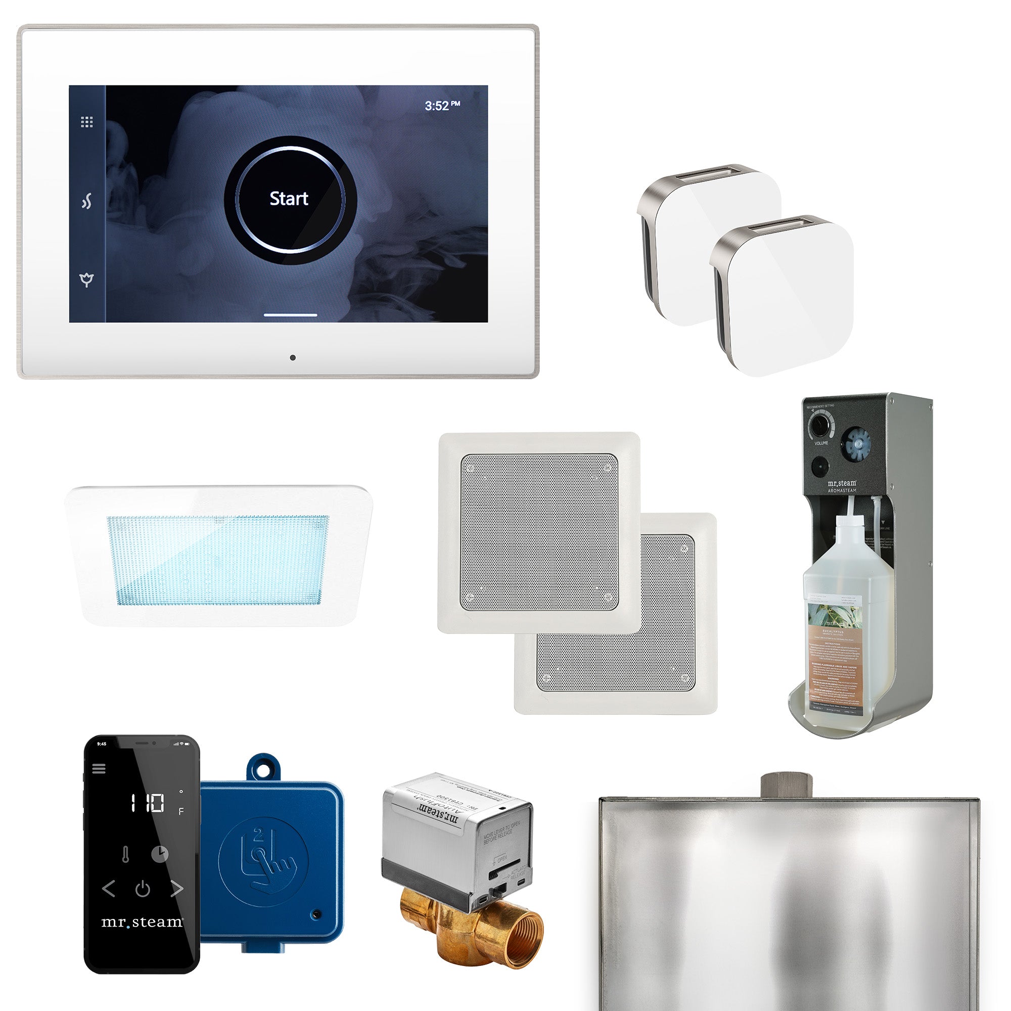 Mr Steam XDream Max Steam Shower Control Package with iSteamX Control and Aroma Glass SteamHead