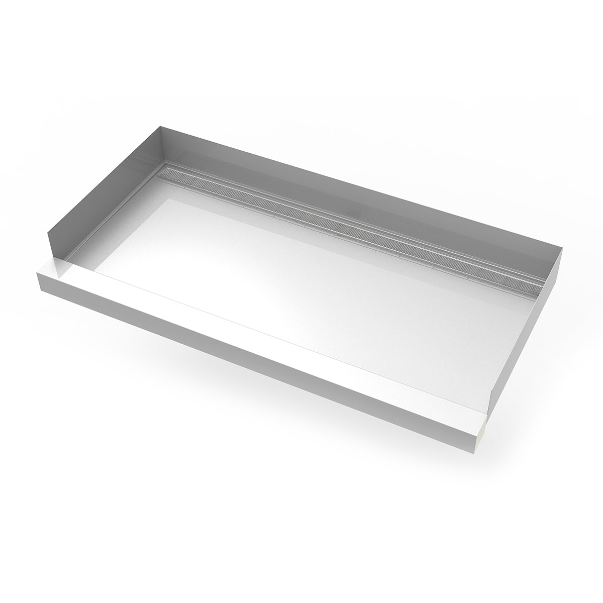 Infinity Drain 30"x 60" Stainless Steel Shower Base with Back Wall Wedge Wire Linear Drain location