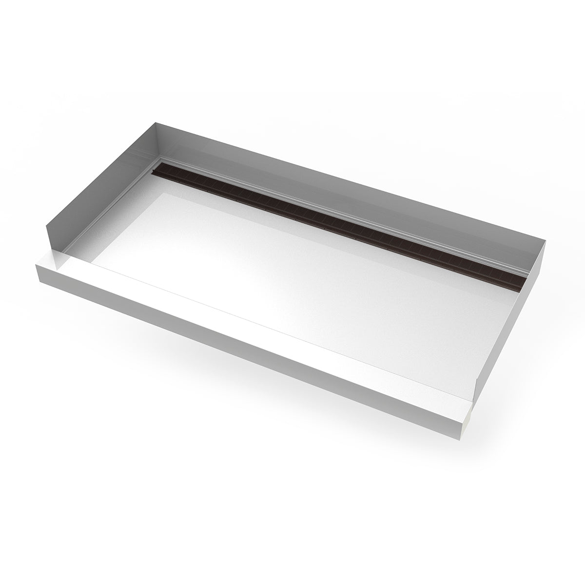 Infinity Drain 30"x 60" Stainless Steel Shower Base with Back Wall Slotted Pattern Linear Drain location