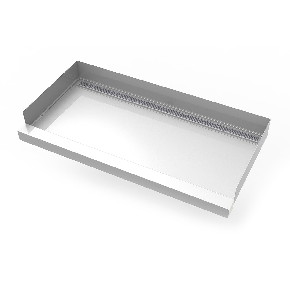 Infinity Drain 30"x 60" Stainless Steel Shower Base with Back Wall Slotted Pattern Linear Drain location