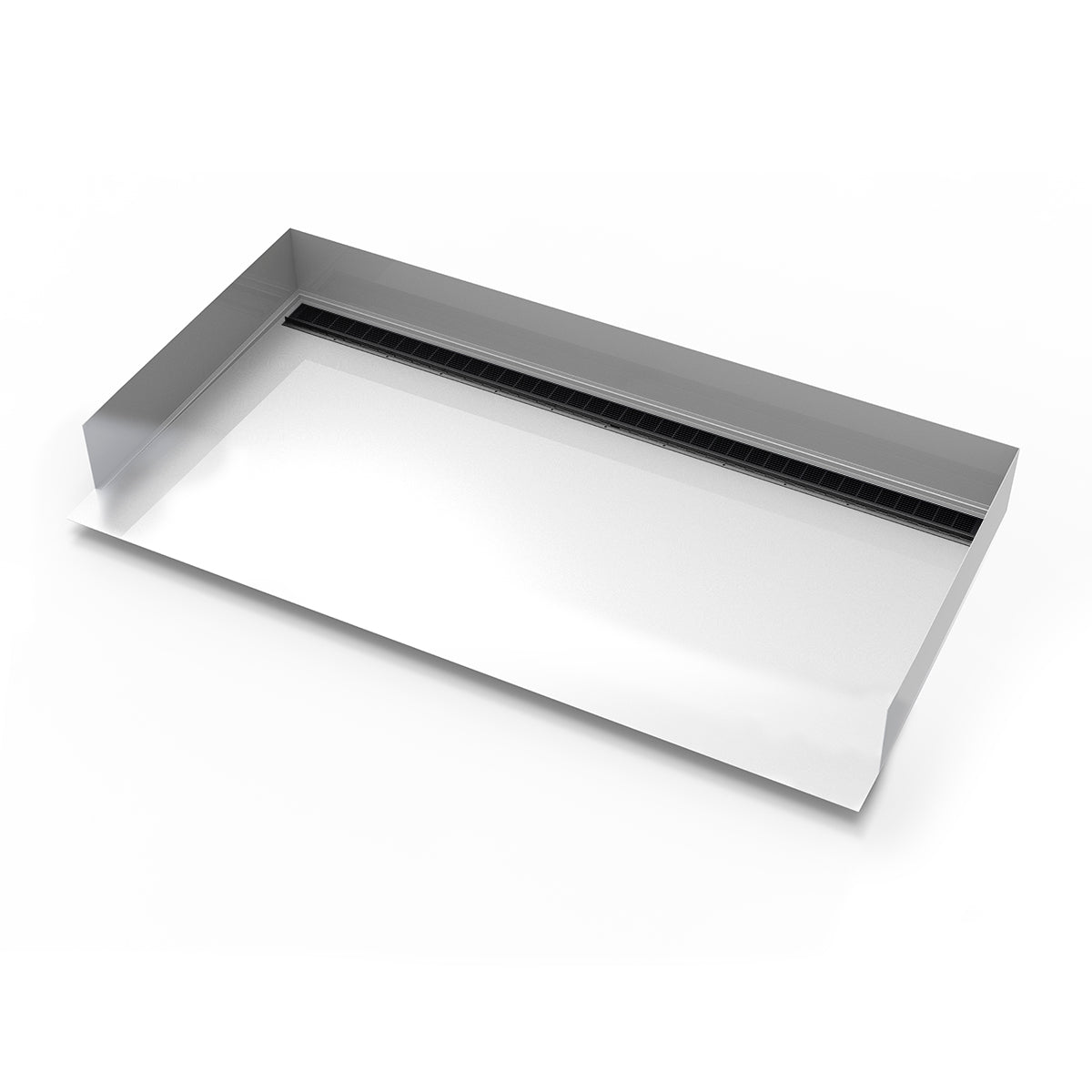 Infinity Drain 30"x 60" Curbless Stainless Steel Shower Base with Back Wall Slotted Pattern Linear Drain location