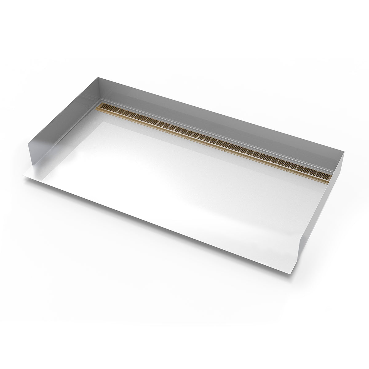 Infinity Drain 30"x 60" Curbless Stainless Steel Shower Base with Back Wall Slotted Pattern Linear Drain location