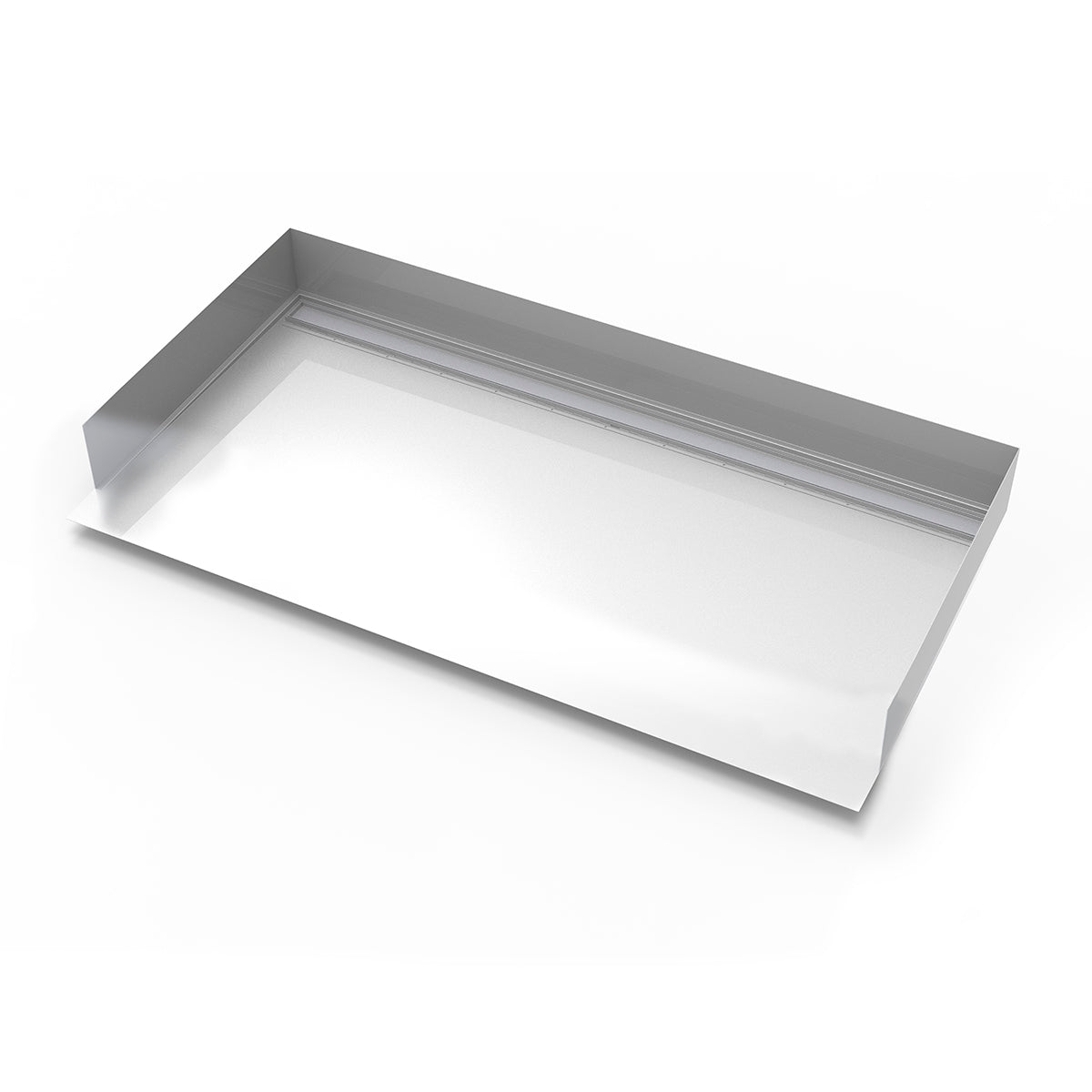 Infinity Drain 30"x 60" Curbless Stainless Steel Shower Base with Back Wall Tile Insert Linear Drain location