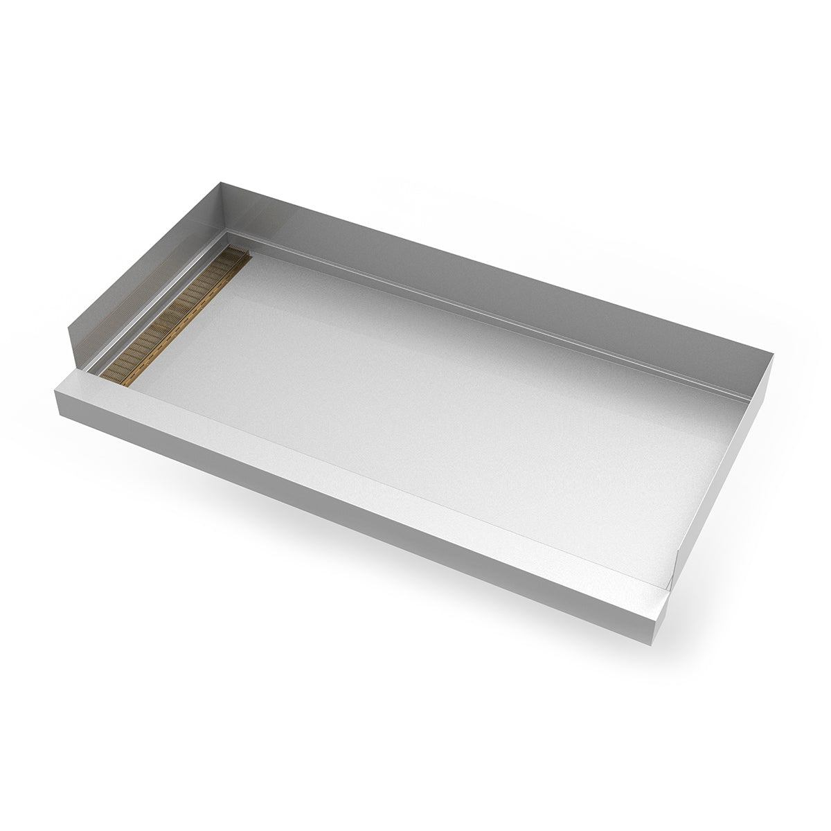 Infinity Drain 30"x 60" Stainless Steel Shower Base with Left Wall Wedge Wire Linear Drain location