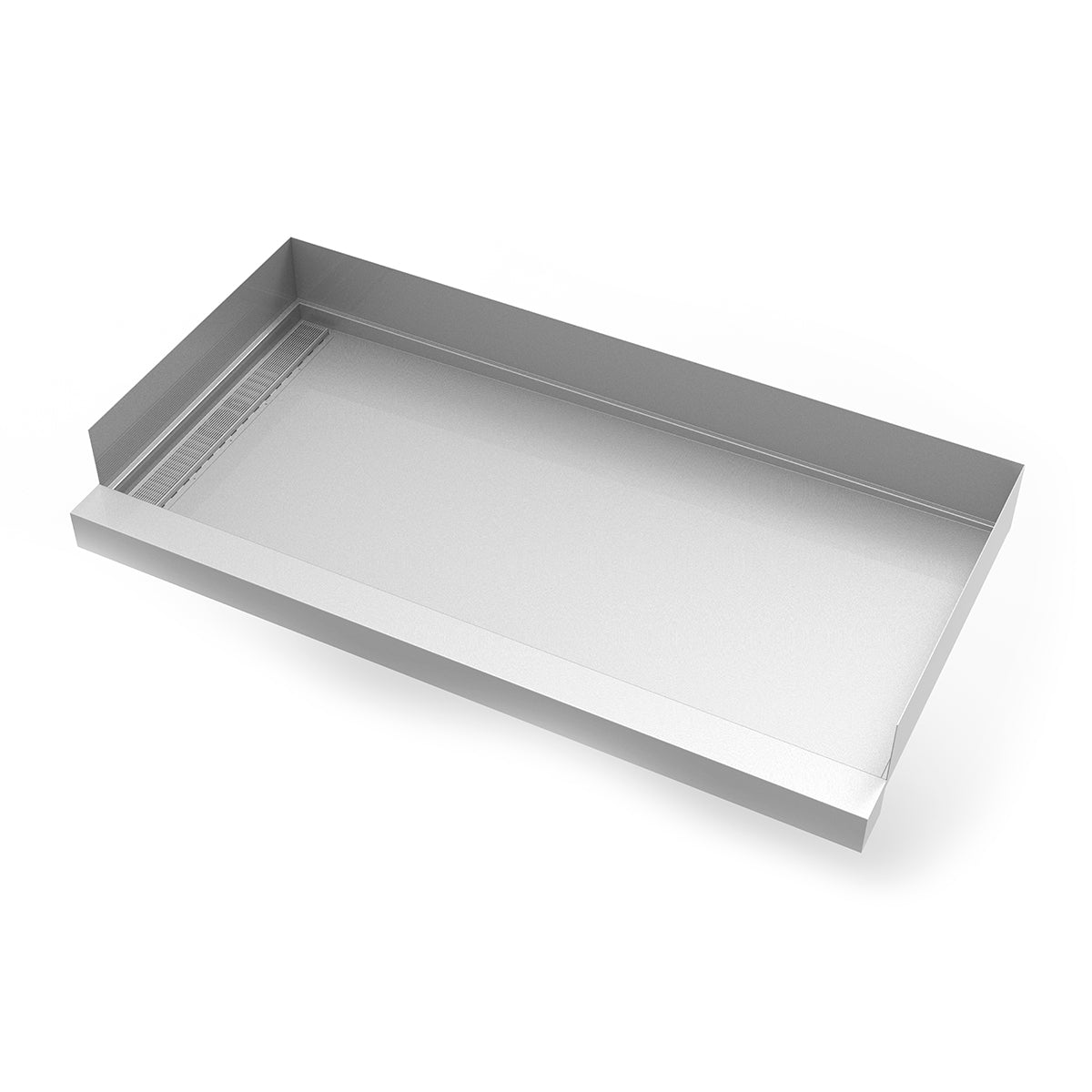 Infinity Drain 30"x 60" Stainless Steel Shower Base with Left Wall Wedge Wire Linear Drain location