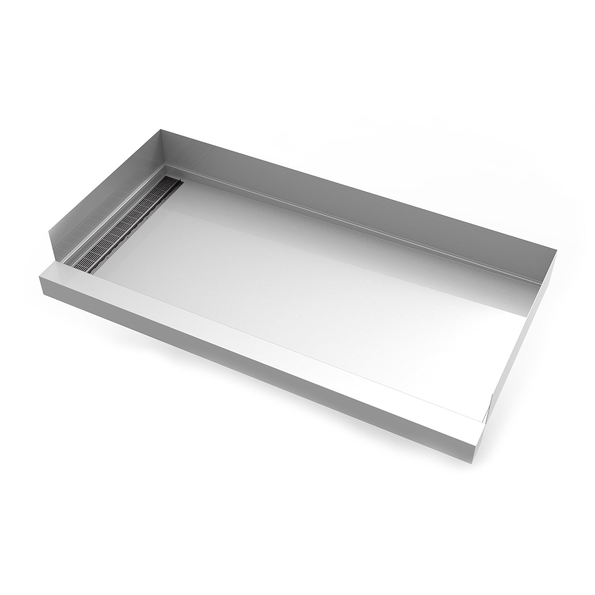 Infinity Drain 30"x 60" Stainless Steel Shower Base with Left Wall Slotted Pattern Linear Drain location