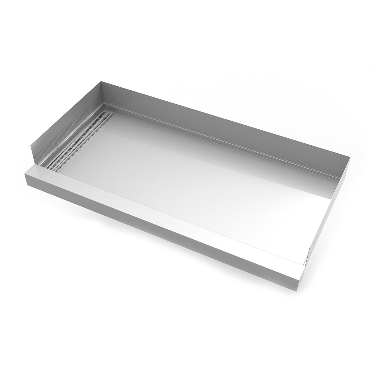 Infinity Drain 30"x 60" Stainless Steel Shower Base with Left Wall Slotted Pattern Linear Drain location