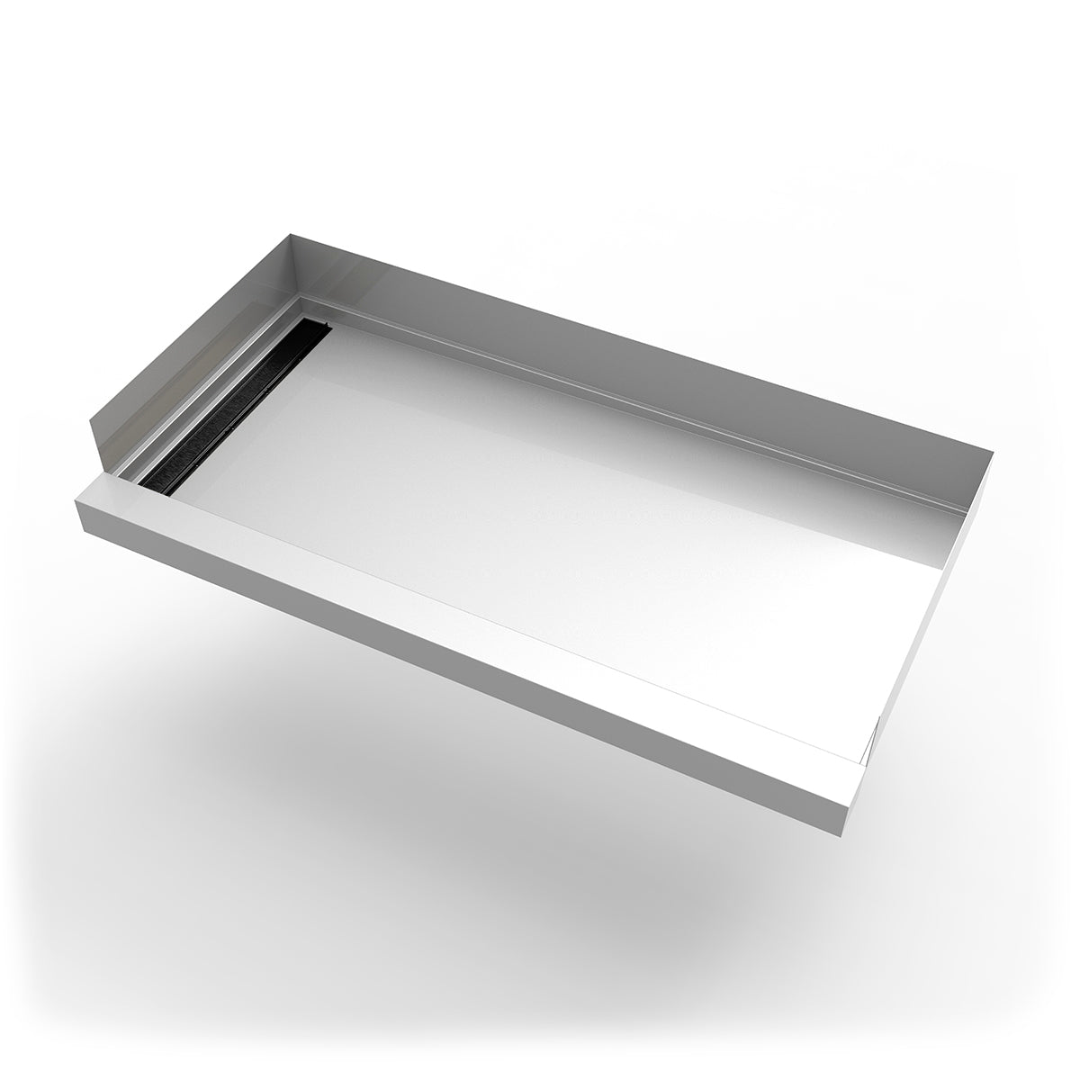 Infinity Drain 30"x 60" Stainless Steel Shower Base with Left Wall Tile Insert Linear Drain location