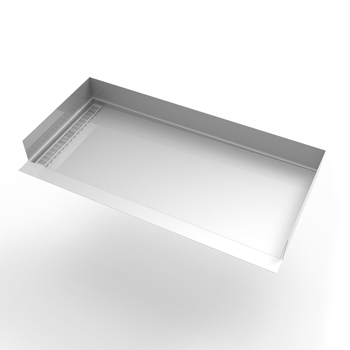 Infinity Drain 30"x 60" Curbless Stainless Steel Shower Base with Left Wall Slotted Pattern Linear Drain location
