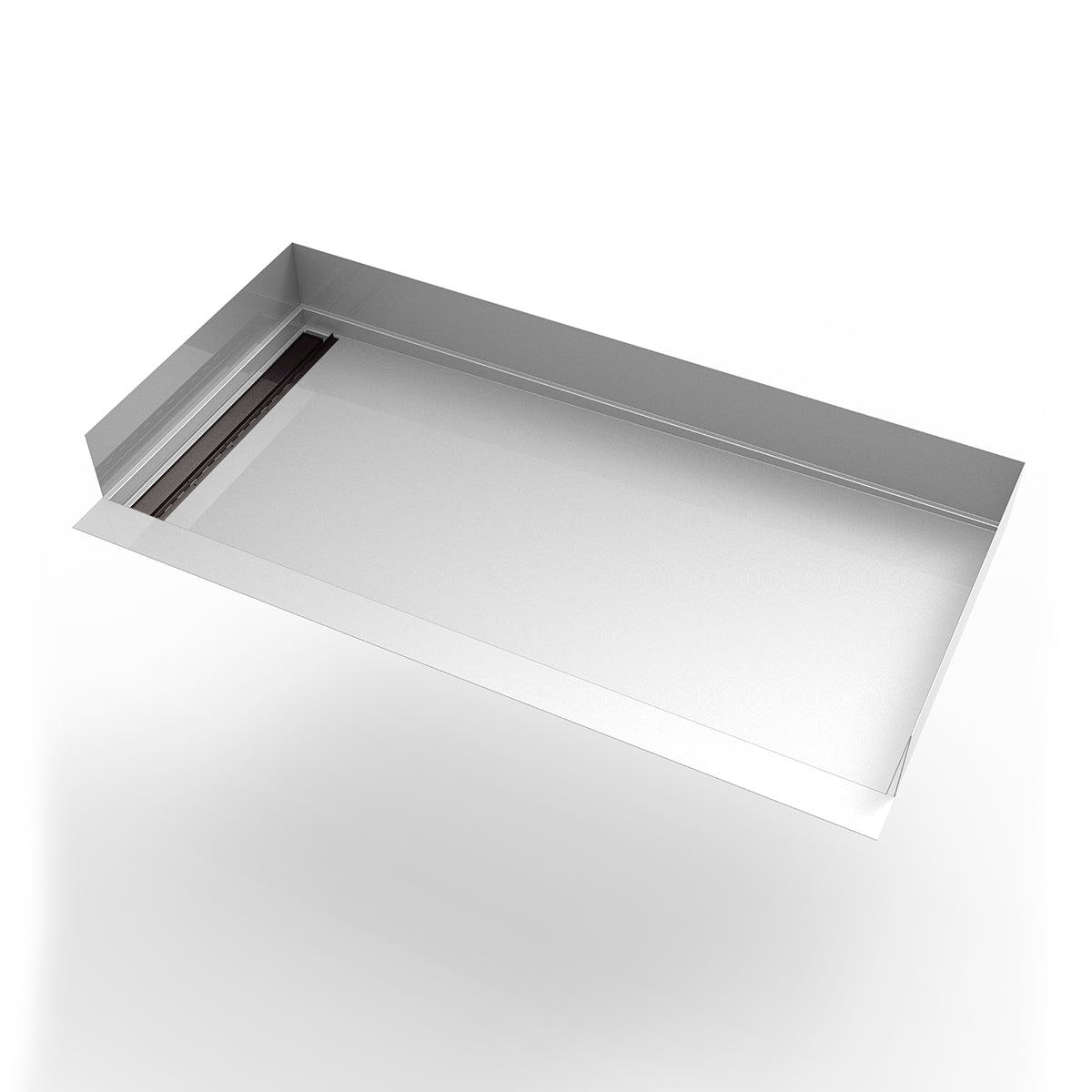 Infinity Drain 30"x 60" Curbless Stainless Steel Shower Base with Left Wall Tile Insert Linear Drain location