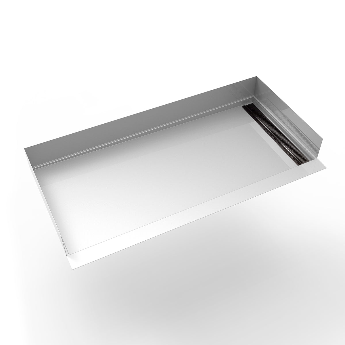 Infinity Drain 30"x 60" Curbless Stainless Steel Shower Base with Right Wall Slotted Pattern Linear Drain location