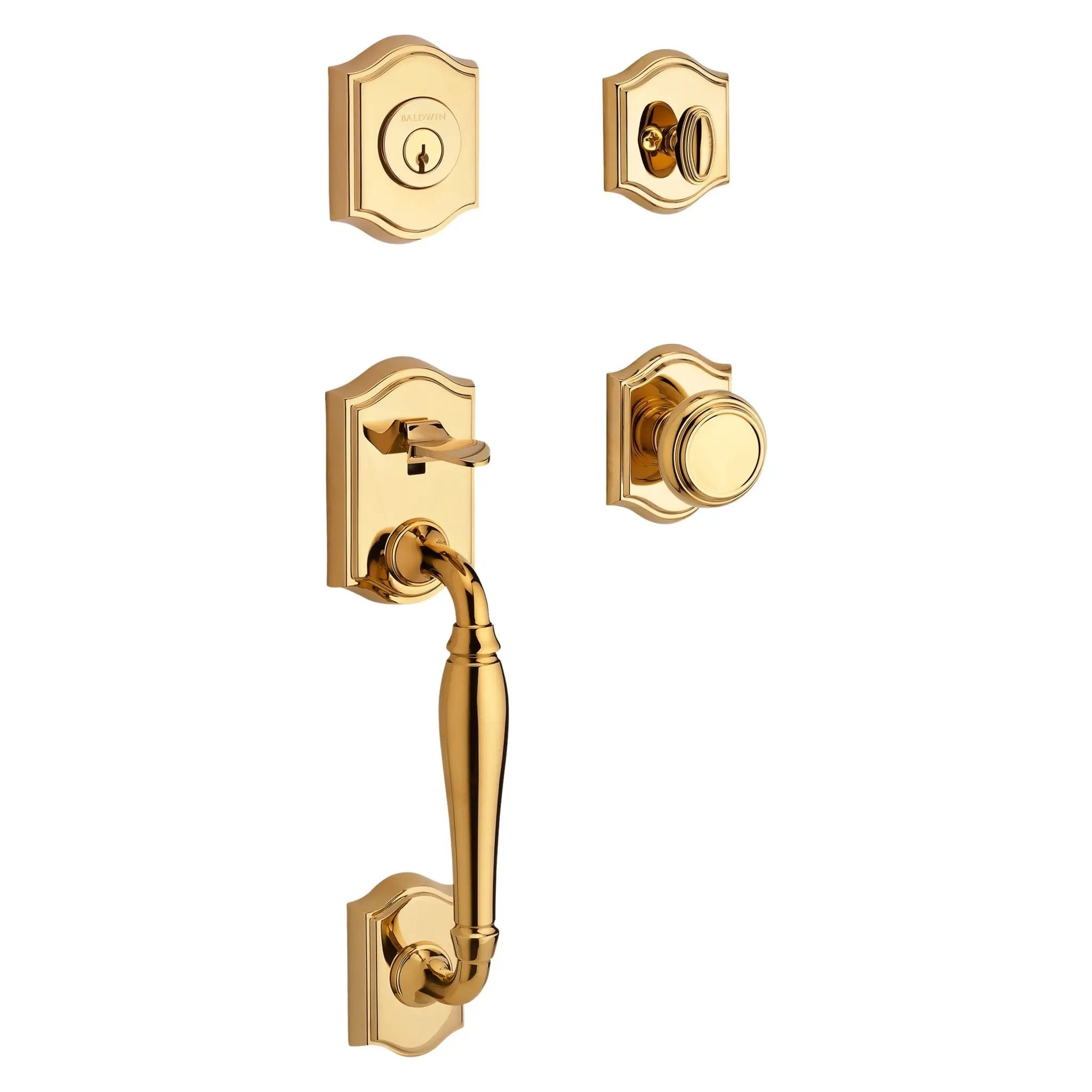 Baldwin Reserve Westcliff Handleset x Traditional Knob with Arch Interior by Baldwin