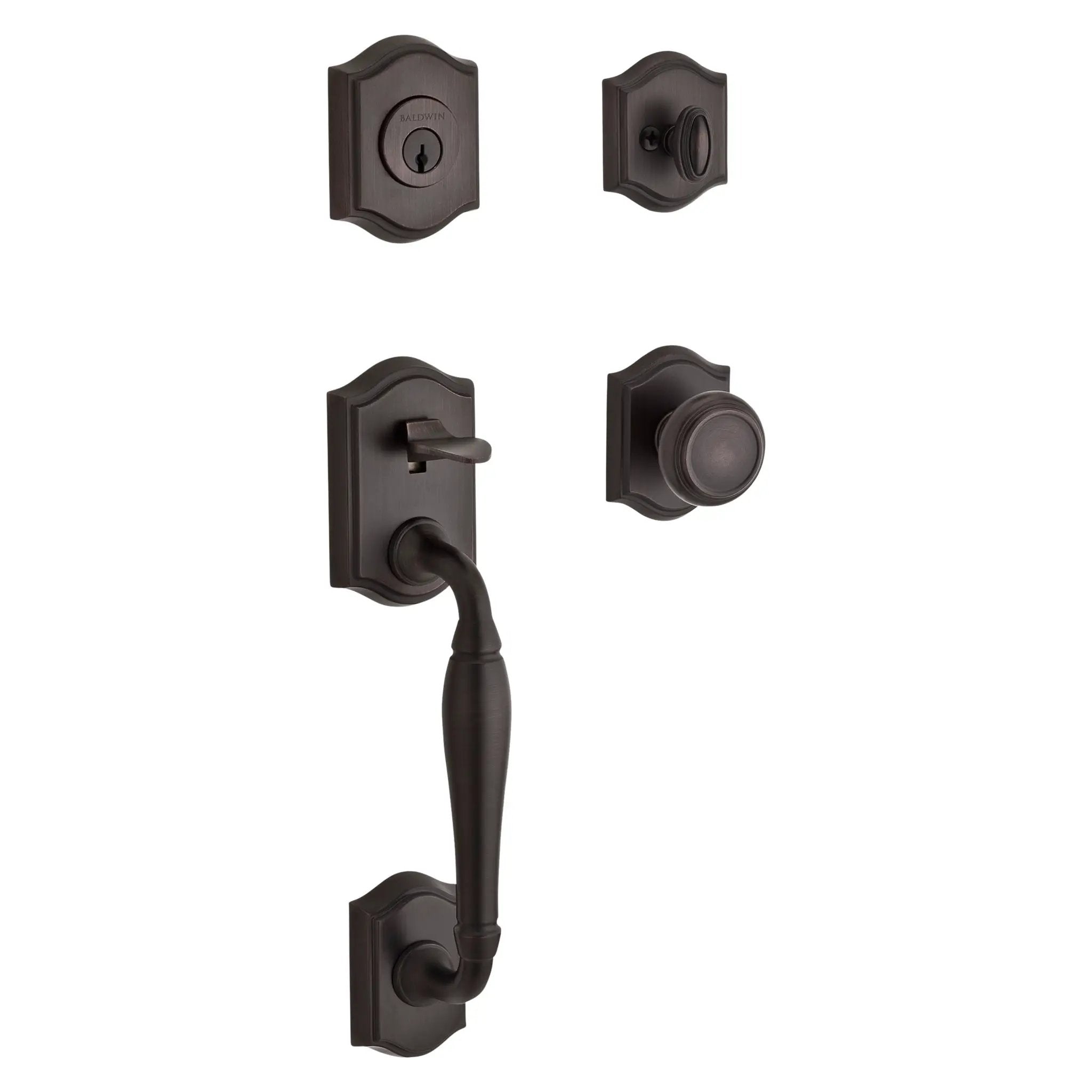 Baldwin Reserve Westcliff Handleset x Traditional Knob with Arch Interior by Baldwin