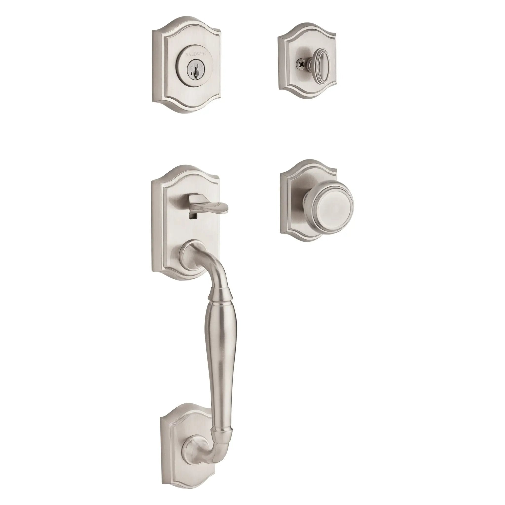 Baldwin Reserve Westcliff Handleset x Traditional Knob with Arch Interior by Baldwin