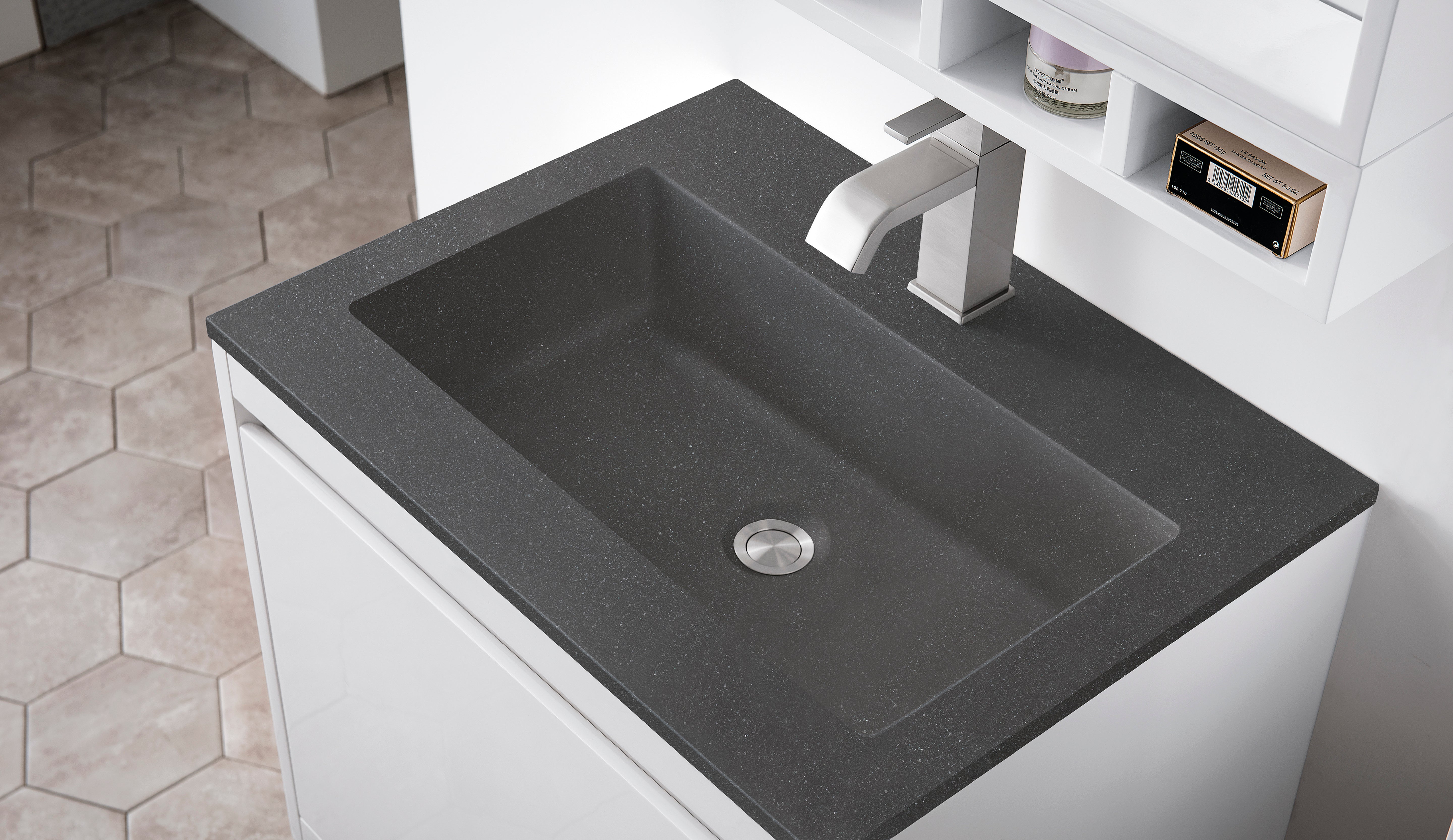 charcoal black composite stone top vanity