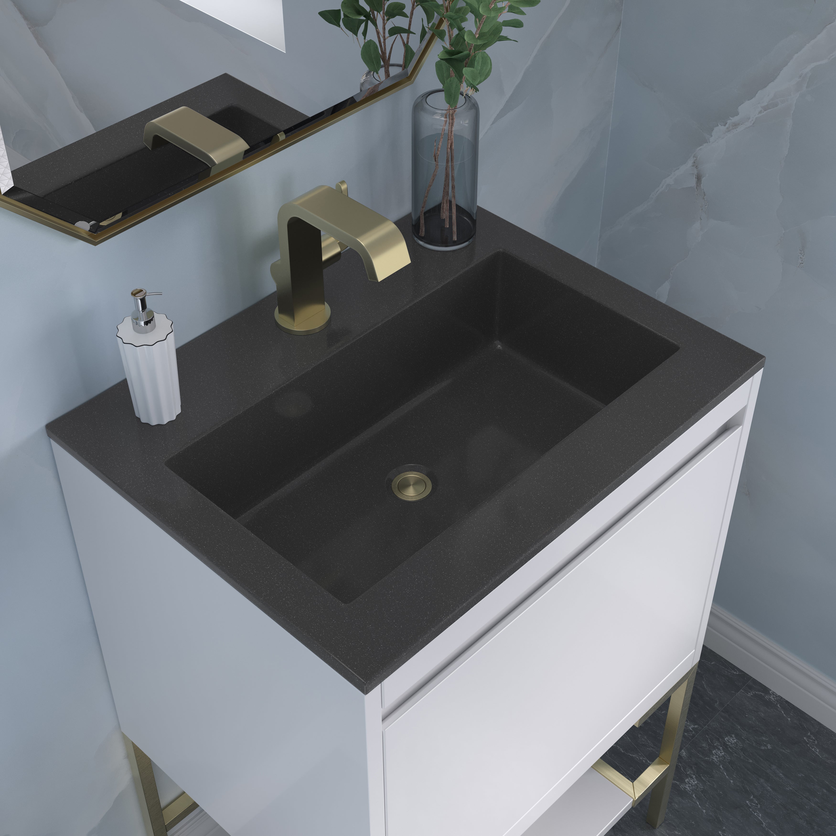 charcoal black composite stone top vanity