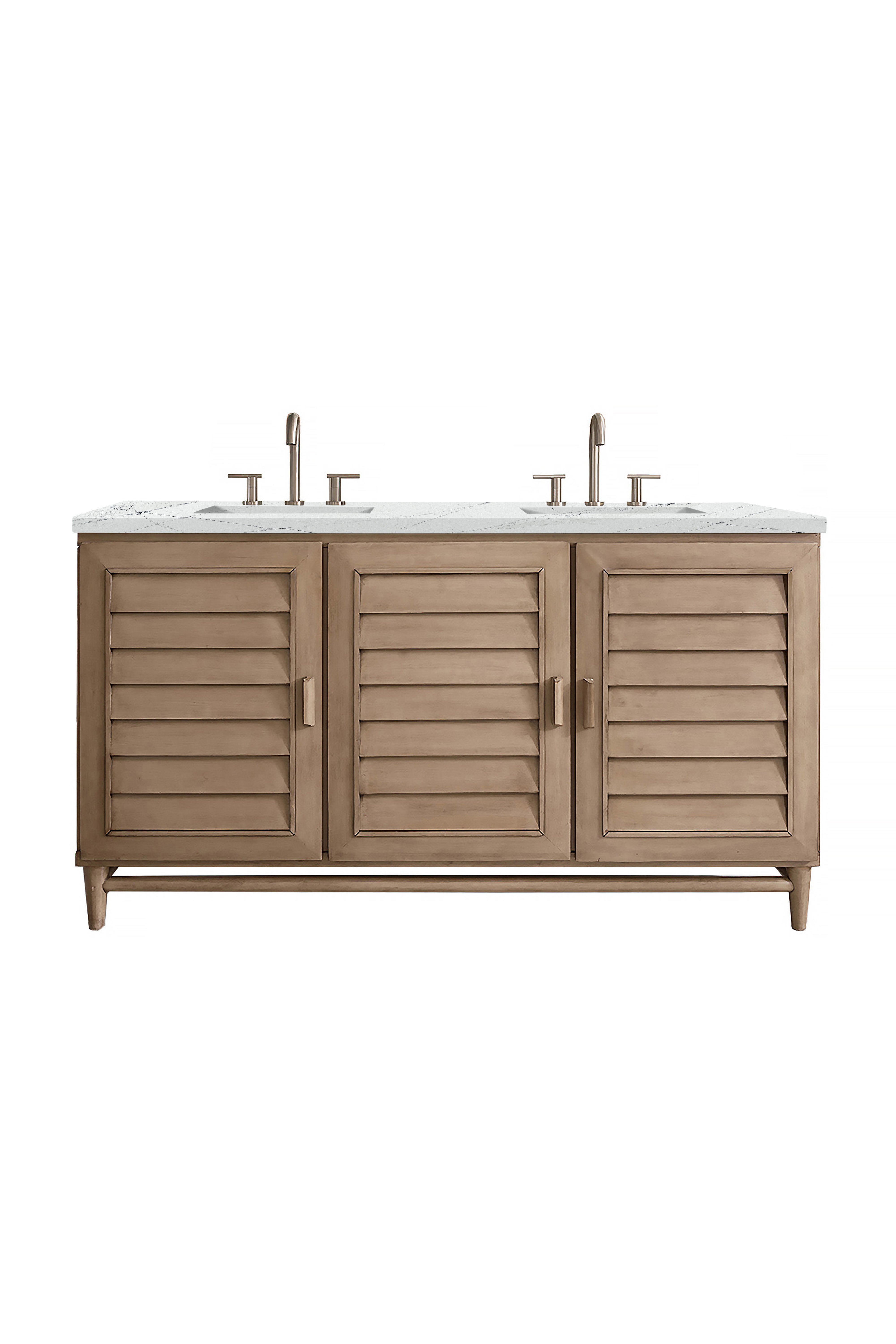 James Martin Vanities Portland 60" Double Vanity Whitewashed Walnut