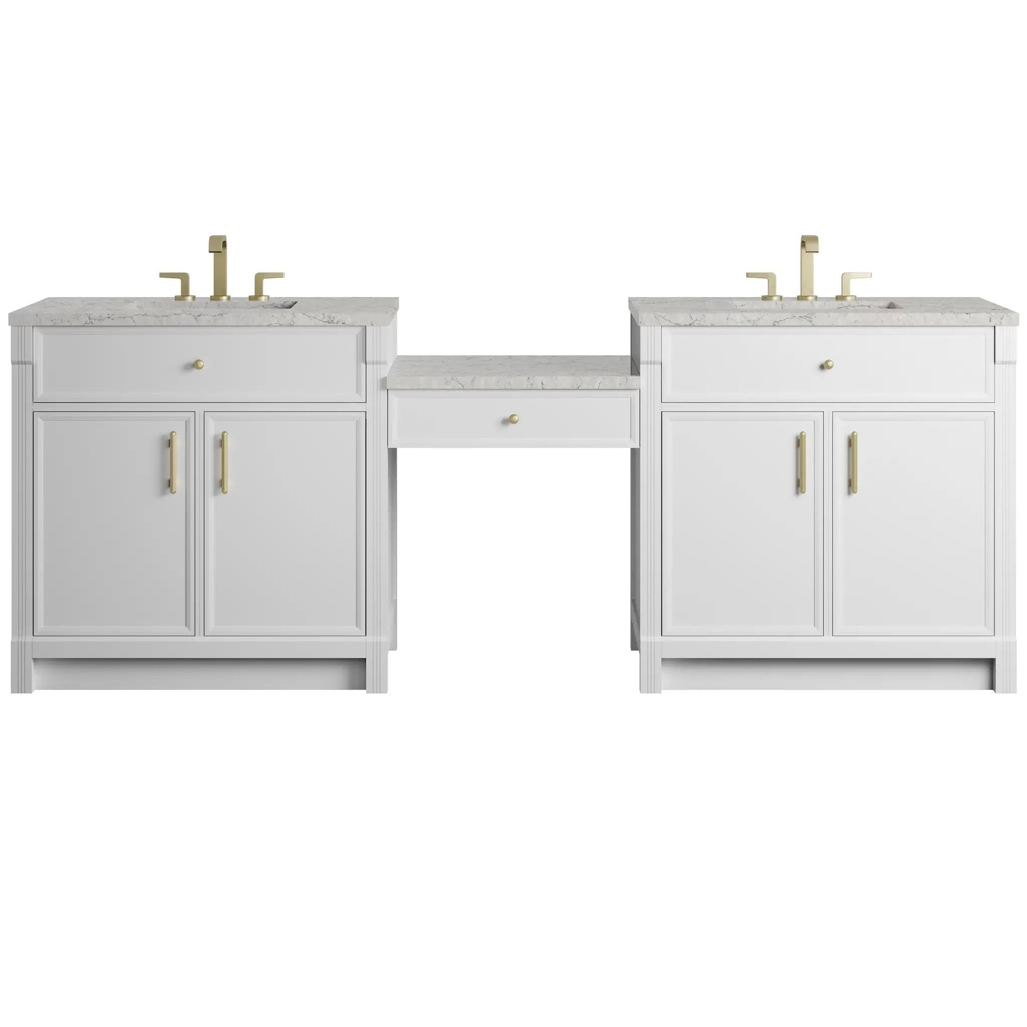 James Martin Bellshire 96" Dual Vanity Set with 24" Make-Up Counter - Bright White by James Martin Vanities