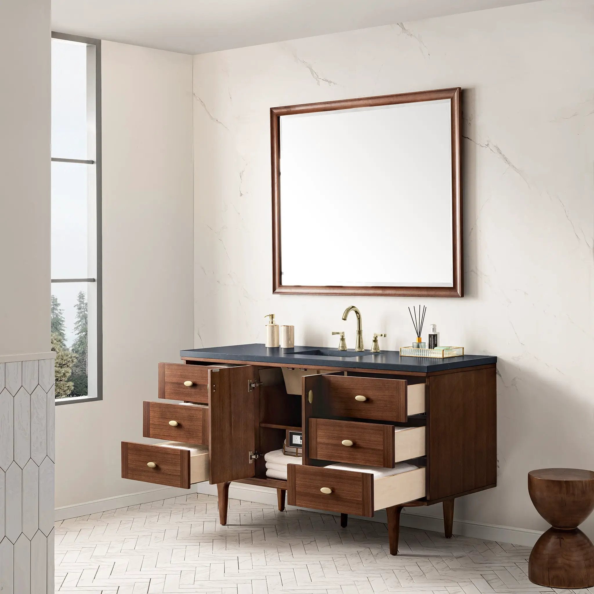 mid-century walnut vanity