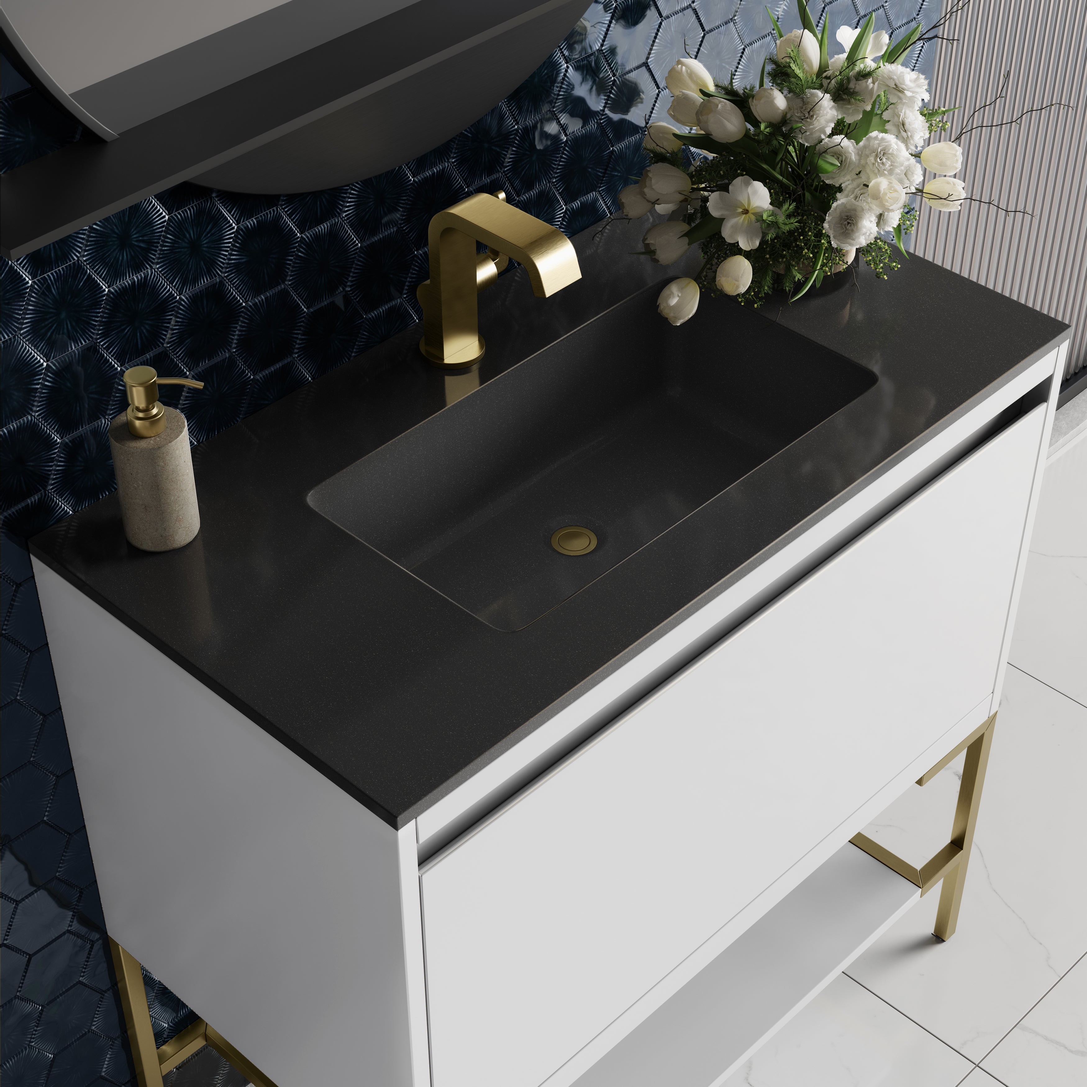 charcoal black composite stone top vanity
