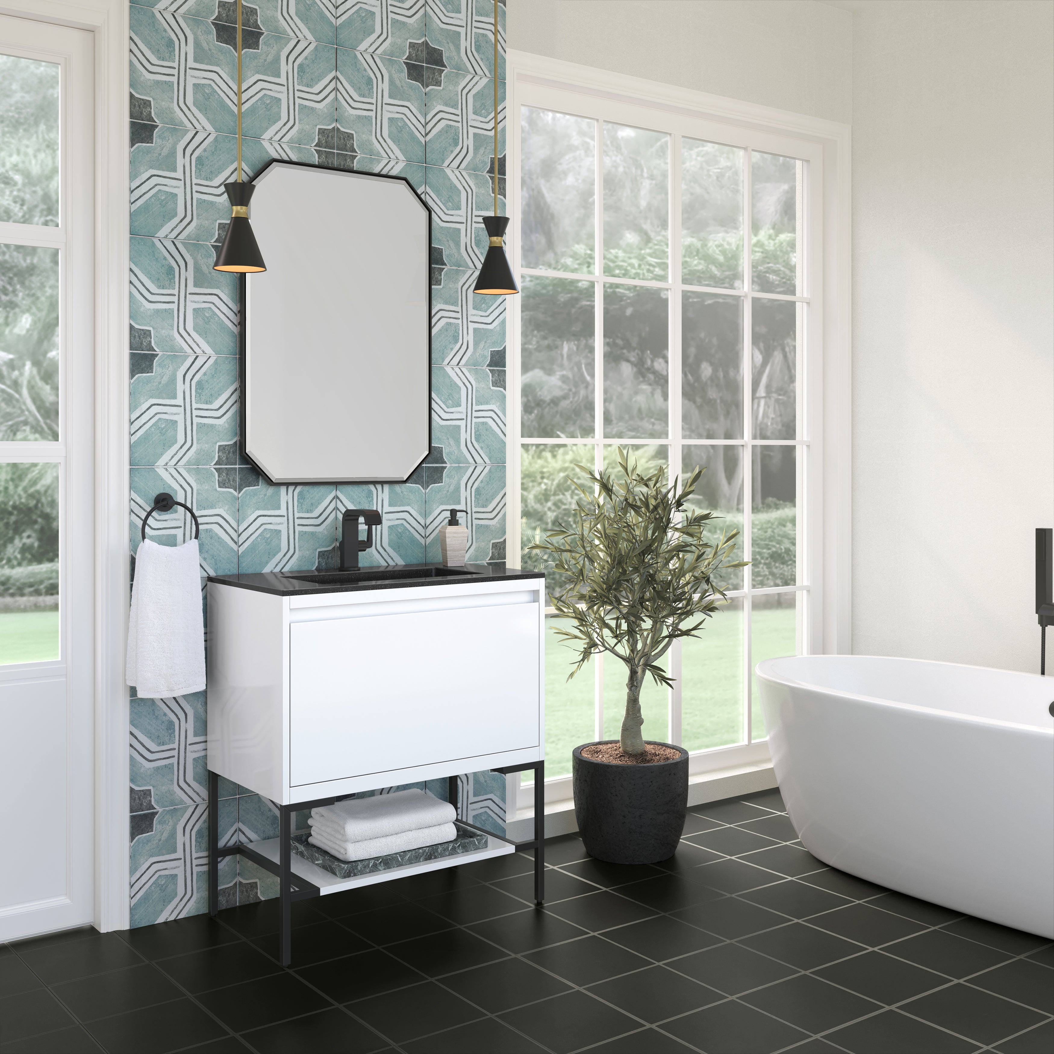 charcoal black composite stone top vanity