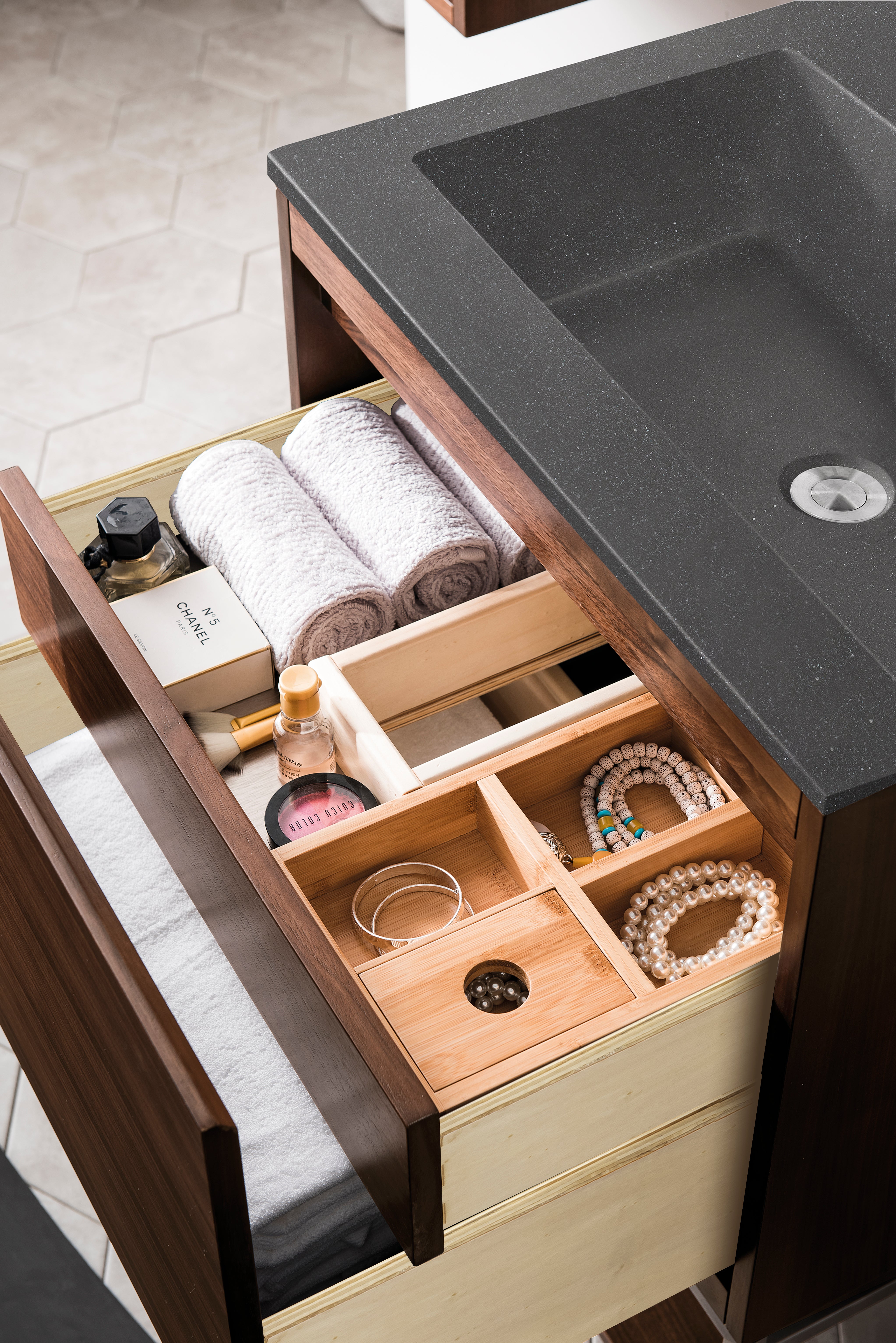 charcoal black composite stone top vanity