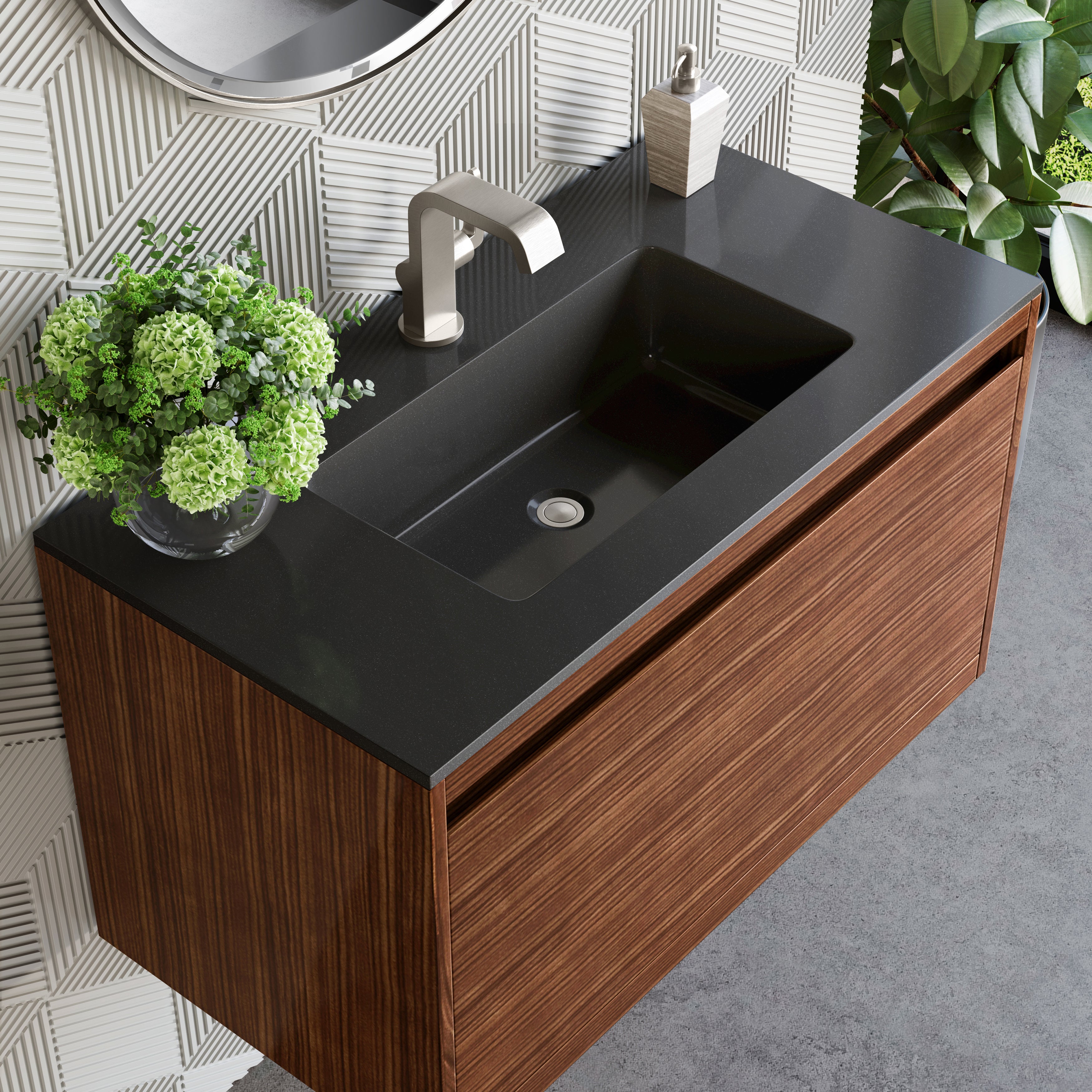 charcoal black composite stone top vanity