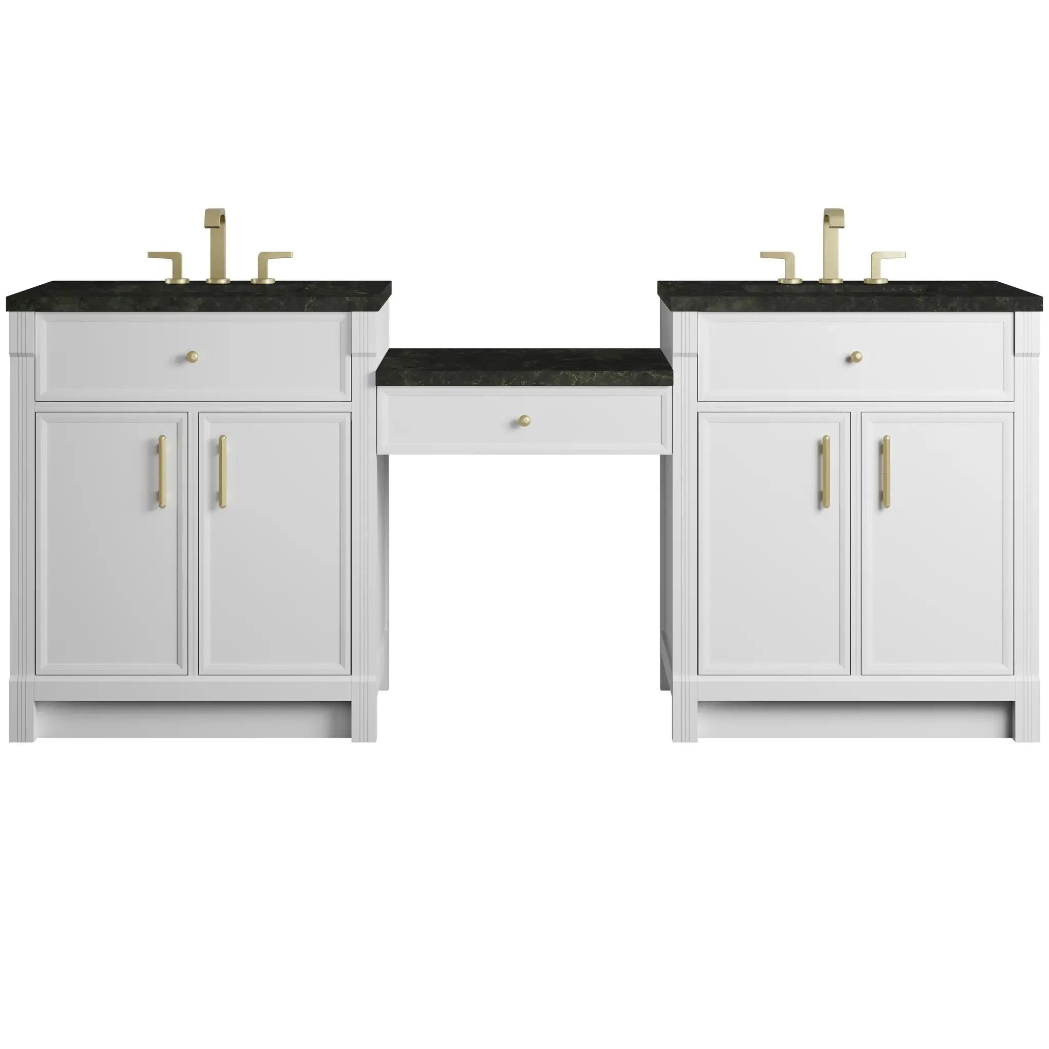 James Martin Bellshire 84" Dual Vanity Set with 24" Make-Up Counter - Bright White by James Martin Vanities