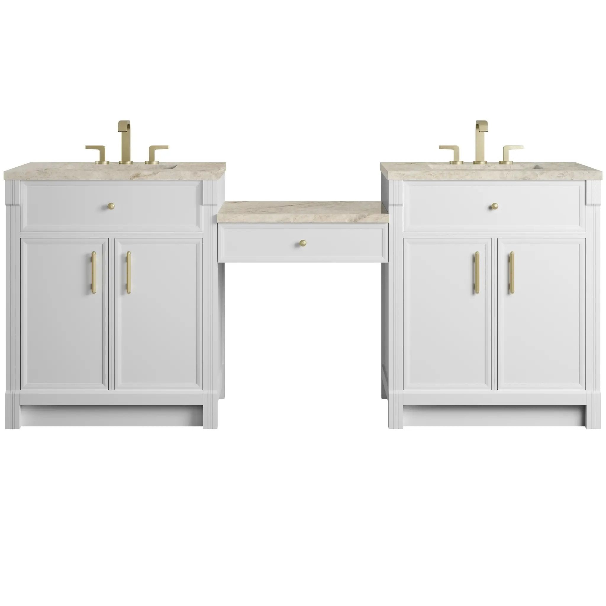 James Martin Bellshire 84" Dual Vanity Set with 24" Make-Up Counter - Bright White by James Martin Vanities