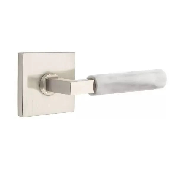 Emtek White Marble Lever with L-Square Stem and Square Rose by Emtek