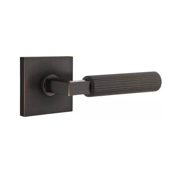 Emtek Straight Knurled Lever with L-Square Stem and Square Rose by Emtek