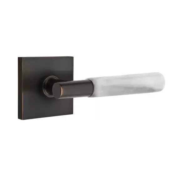 Emtek White Marble Lever with T-Bar Stem and Square Rose by Emtek